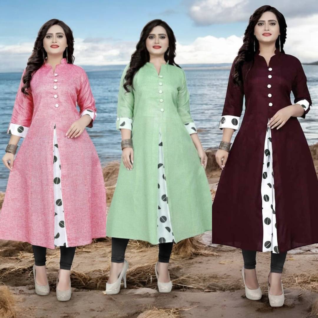 VINHSCAPE Pack of 3 Cotton Embroidered Anarkali Women's Kurti - ( Multicolor ) VINHSCAPE Pack of 3 Cotton Embroidered Anarkali Women's Kurti - ( Multicolor )