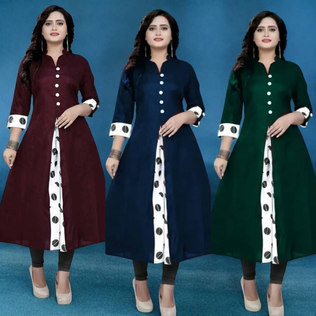     			VINHSCAPE Pack of 3 Cotton Embroidered Anarkali Women's Kurti - ( Multicolor )