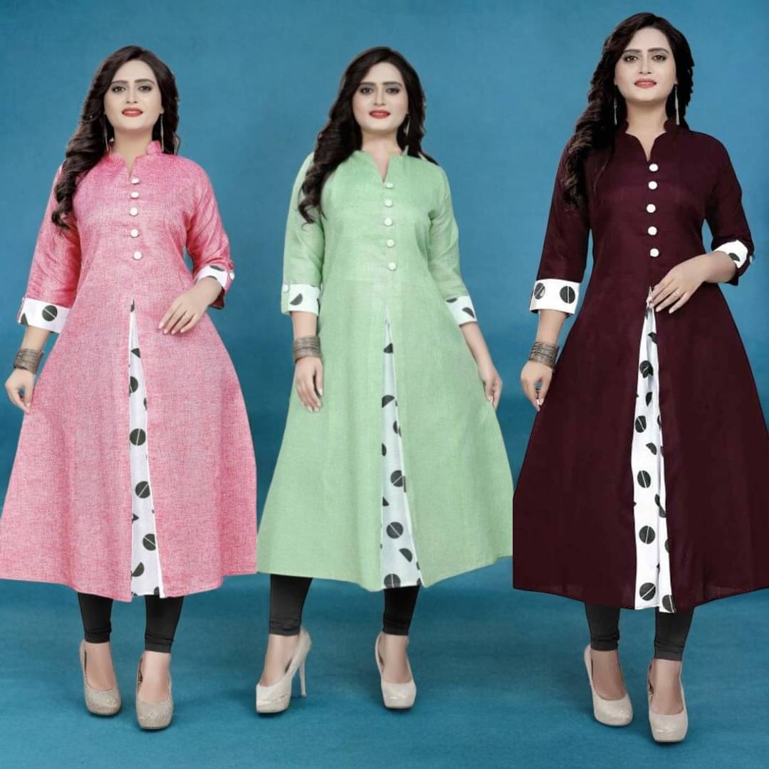     			VINHSCAPE Pack of 3 Cotton Embroidered Anarkali Women's Kurti - ( Multicolor )