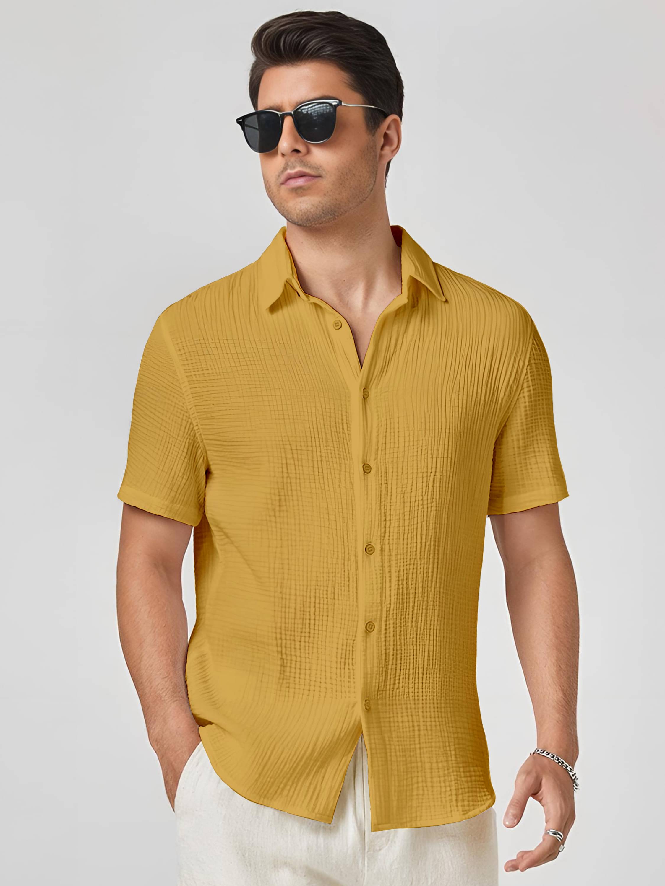 WEBRIC Polyester Regular Fit Self Design Half Sleeves Men's Casual Shirt - Mustard ( Pack of 1 ) WEBRIC Polyester Regular Fit Self Design Half Sleeves Men's Casual Shirt - Mustard ( Pack of 1 )