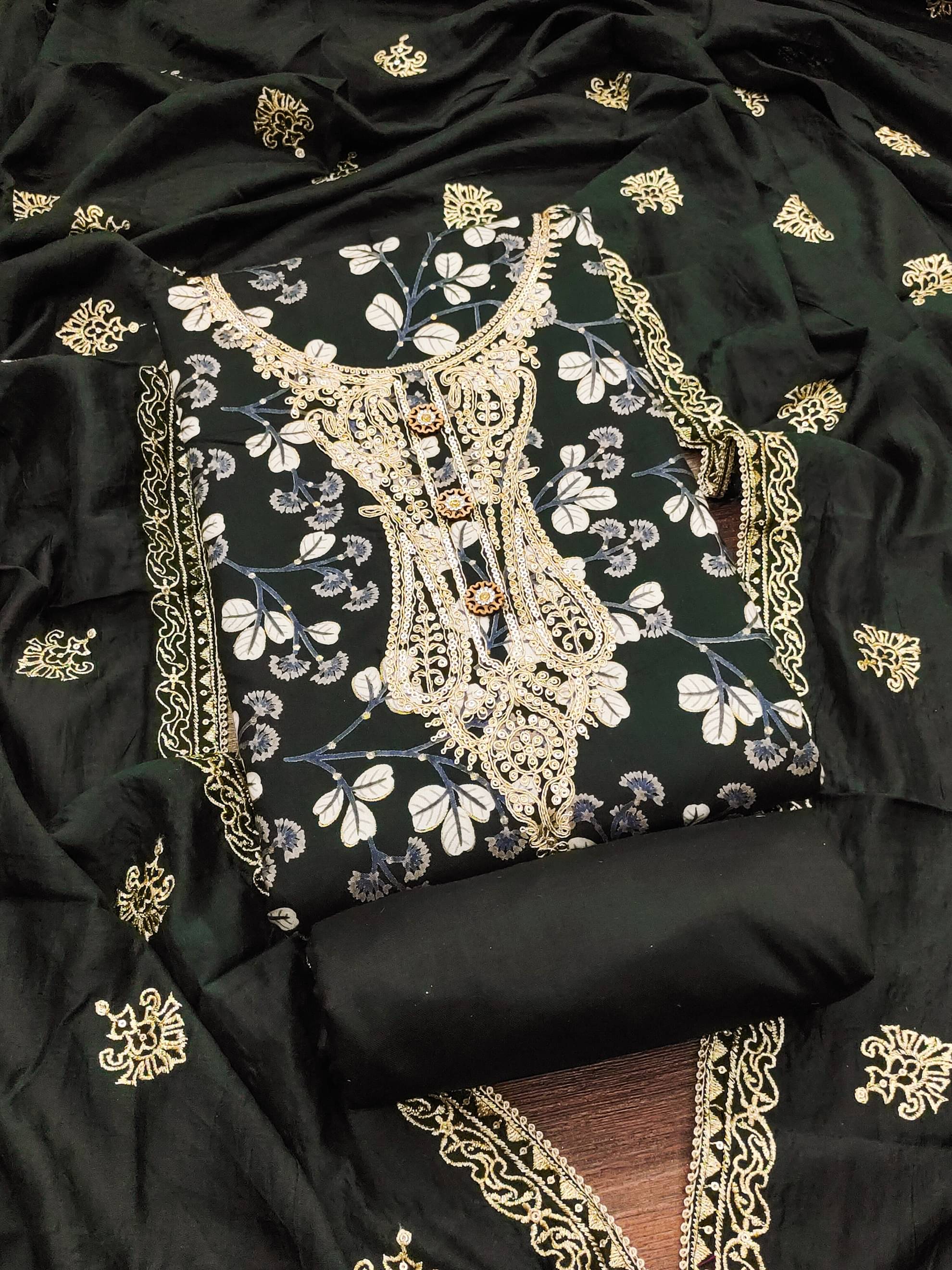 tavas Unstitched Cotton Blend Embroidered Dress Material - Green ( Pack of 1 ) tavas Unstitched Cotton Blend Embroidered Dress Material - Green ( Pack of 1 )