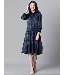 Oxolloxo Polyester Solid Knee Length Women's A-line Dress - Blue ( Pack of 1 )