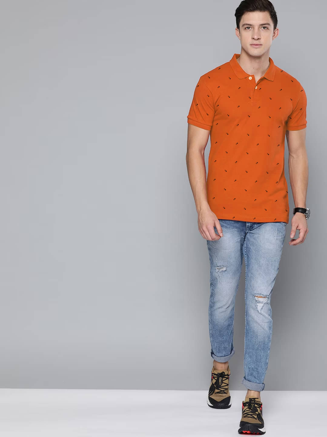 AIN6 Pack of 1 Cotton Blend Regular Fit Printed Half Sleeves Men's Polo T Shirt ( Orange ) AIN6 Pack of 1 Cotton Blend Regular Fit Printed Half Sleeves Men's Polo T Shirt ( Orange )