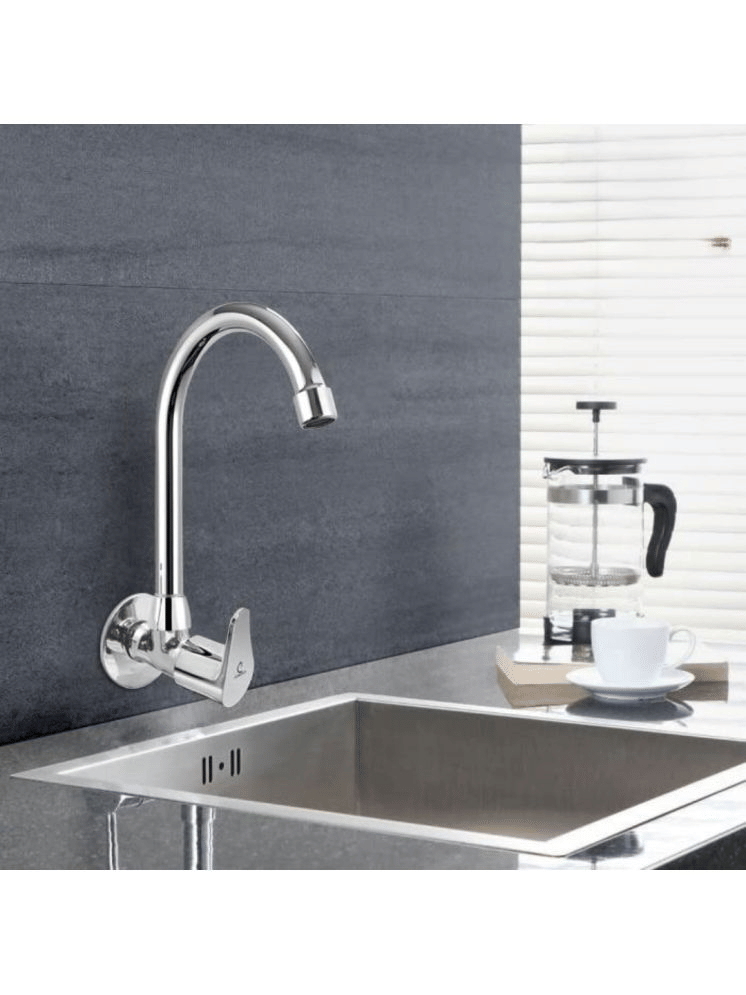 Bathfax Vigneet Zinc Alloy Wall Mounted Sink Cock Tap Steel Kitchen Sink Tap (Sink Cock)