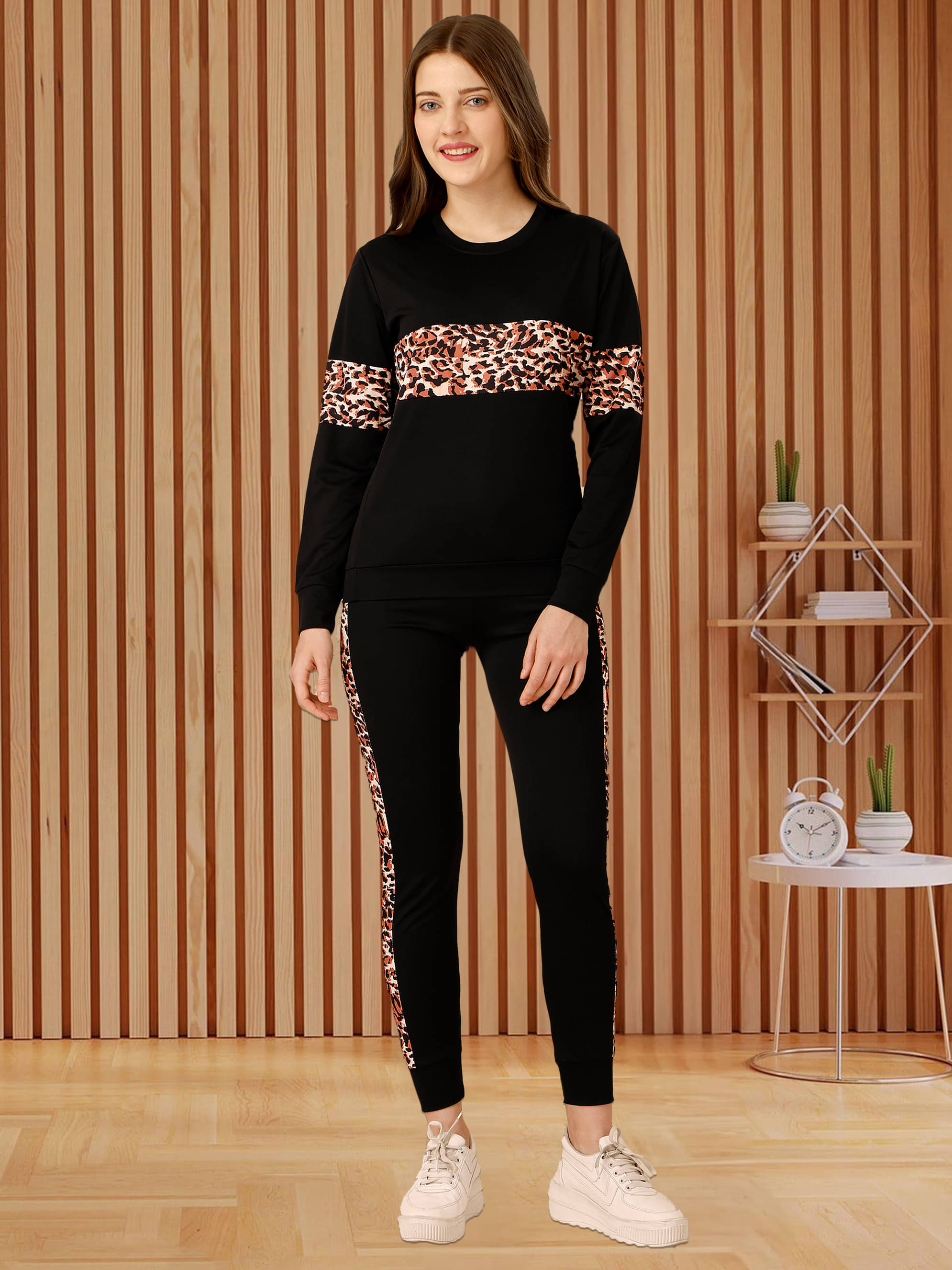     			CUBIQ Black Cotton Blend Striped Tracksuit - Pack of 1