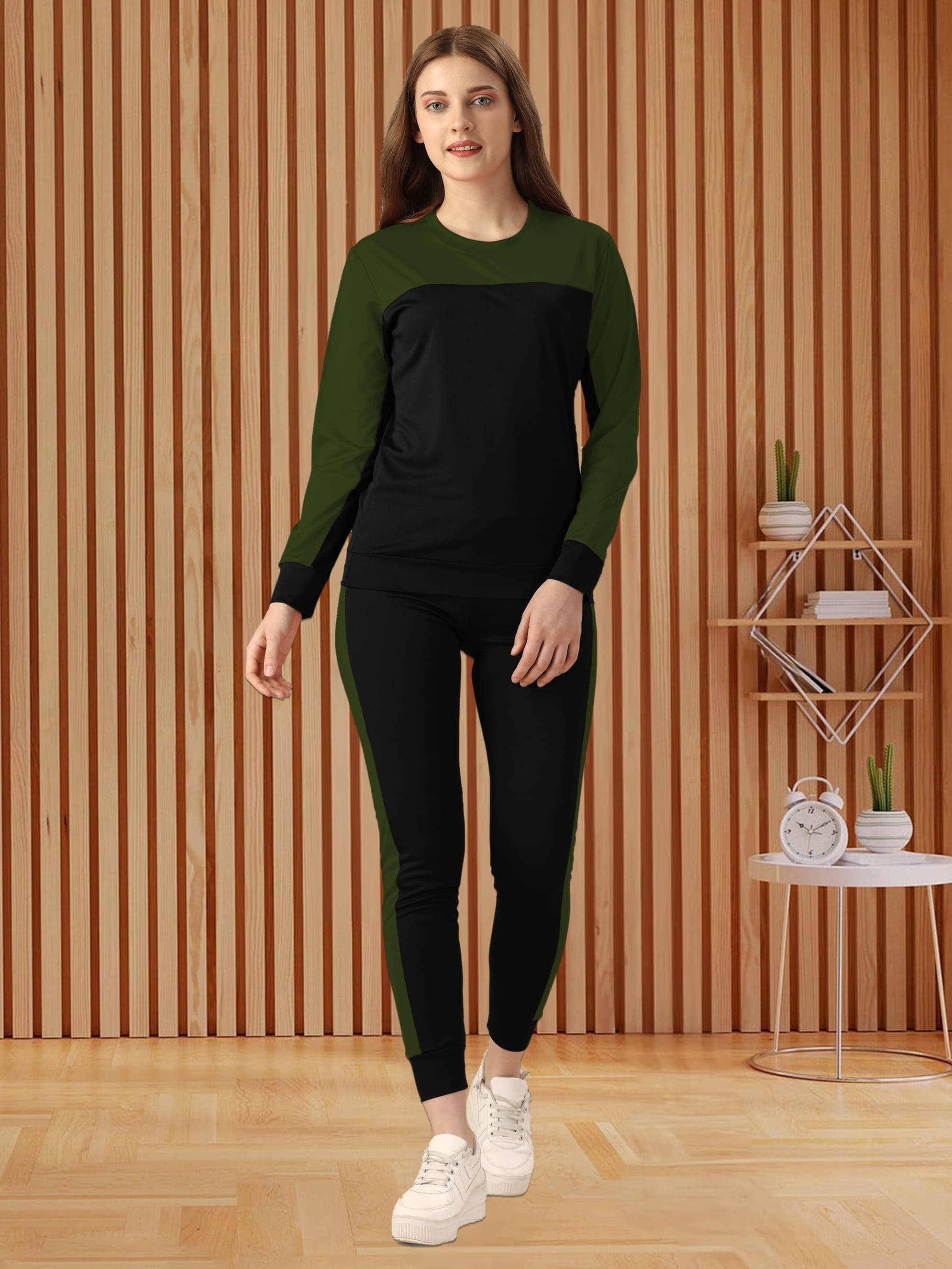     			CUBIQ Green Cotton Blend Striped Tracksuit - Pack of 1