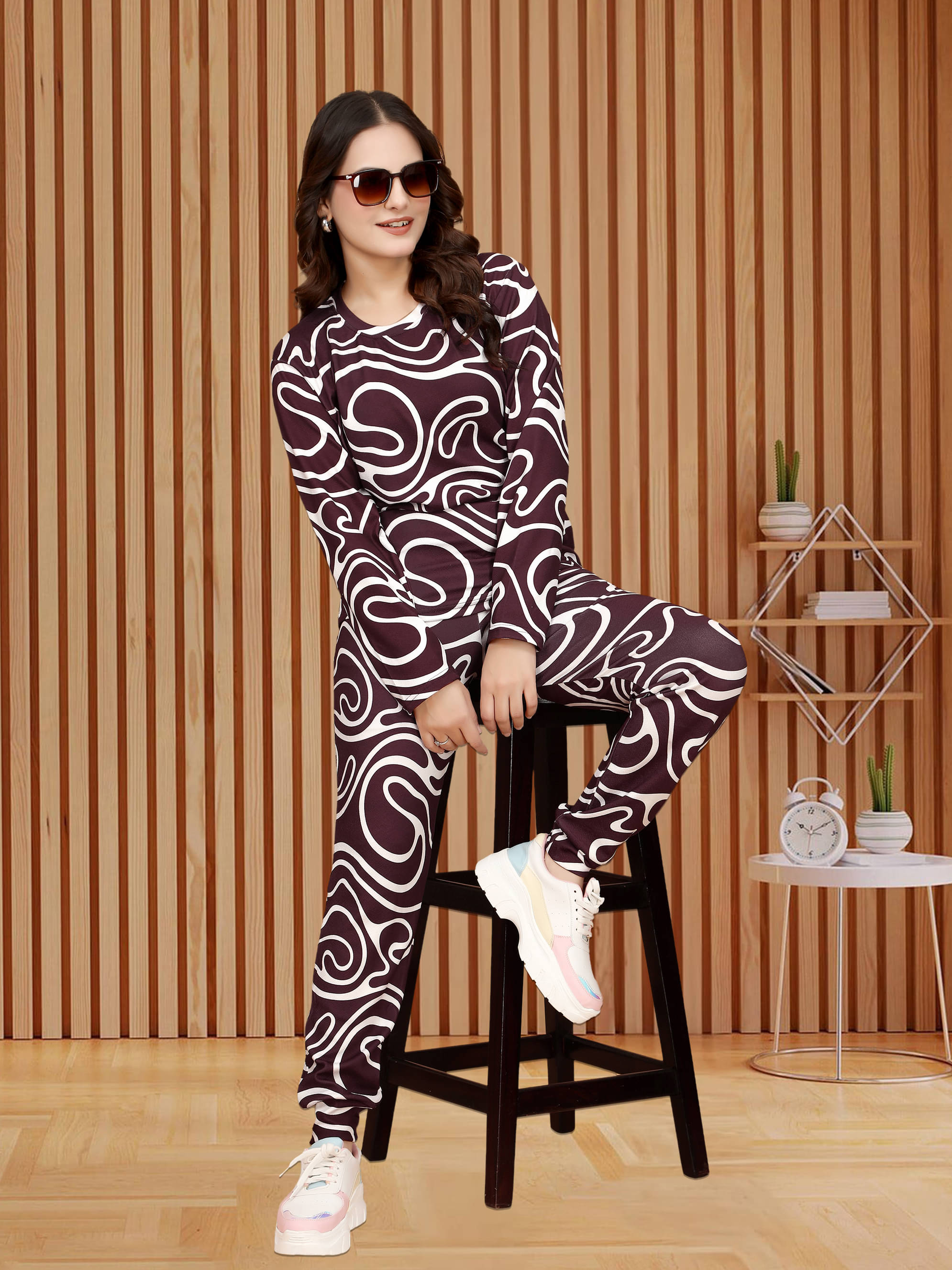     			CUBIQ Multi Color Cotton Blend Printed Tracksuit - Pack of 1