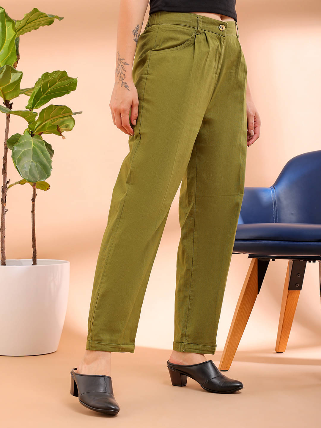     			Freehand Pack of 1 Polyester Regular Women's Chinos ( Green )