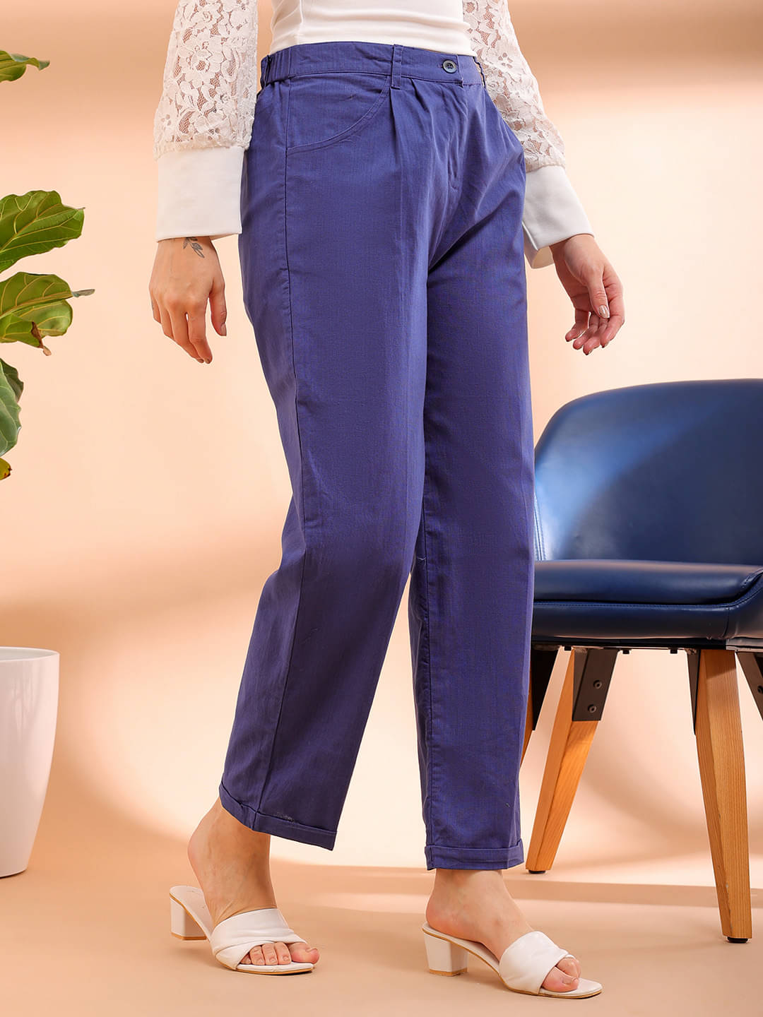     			Freehand Pack of 1 Polyester Regular Women's Chinos ( Blue )