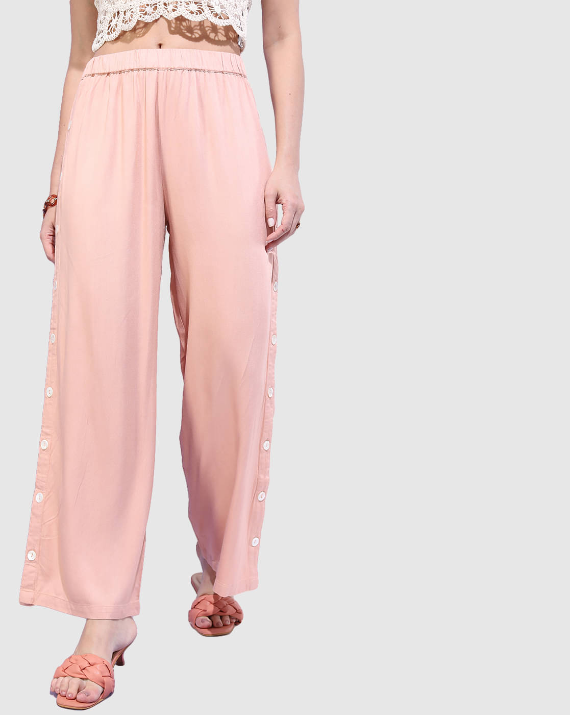     			Freehand Pack of 1 Viscose Flared Women's Casual Pants ( Pink )