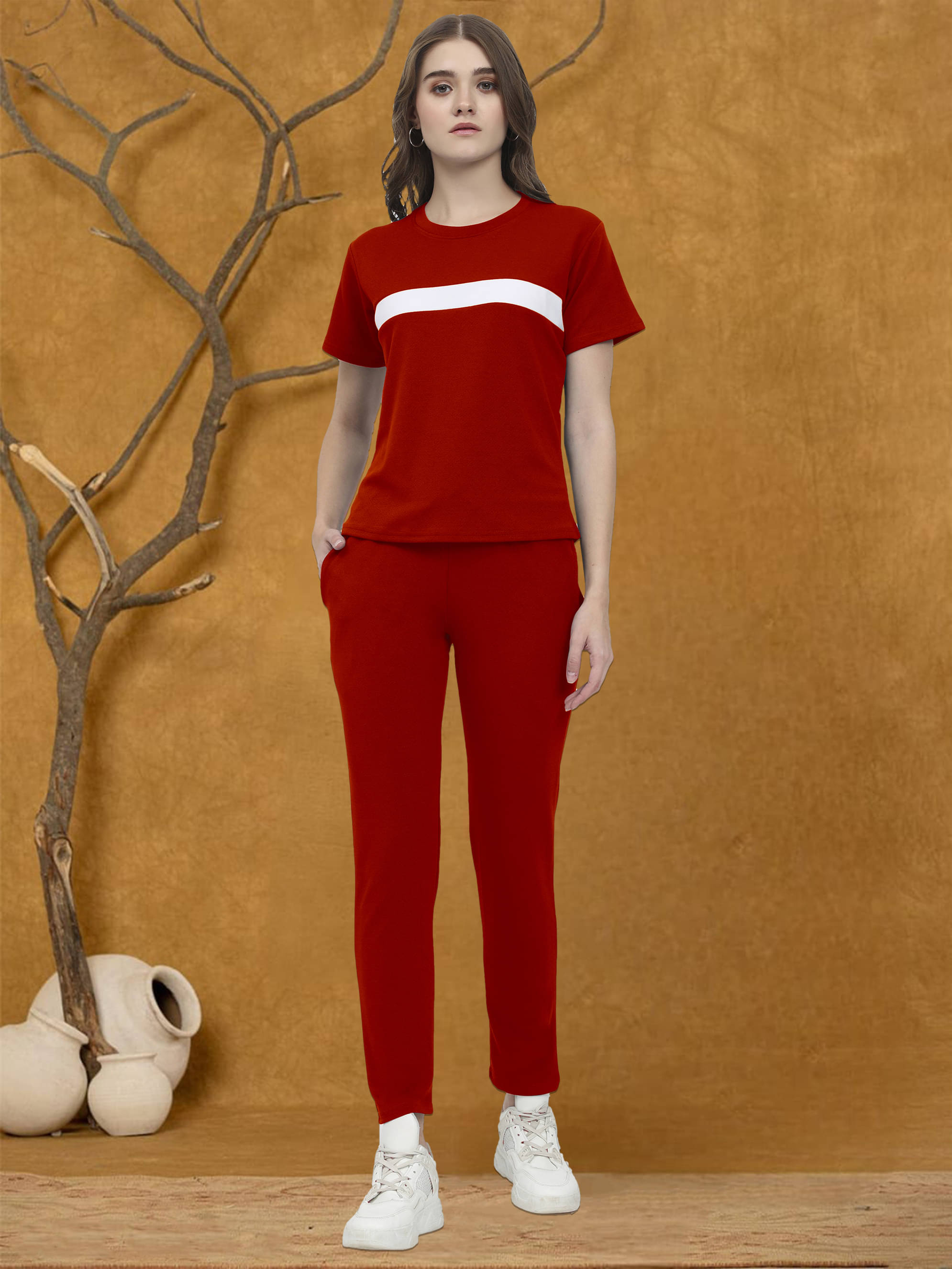     			INFRIM Red Cotton Blend Printed Tracksuit - Pack of 1