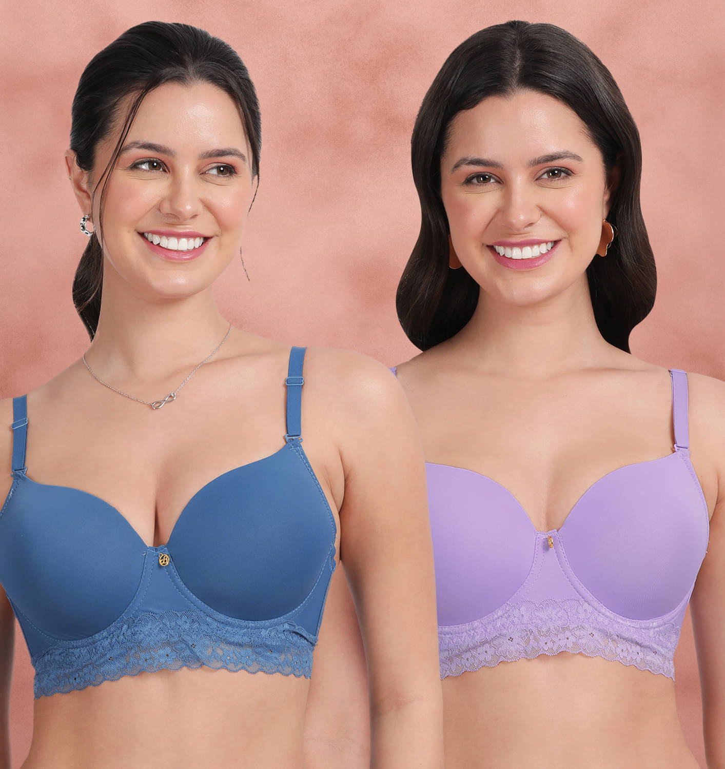 Susie Pack of 2 Nylon Lightly Padded T-Shirt Bra For Women ( Blue ) Susie Pack of 2 Nylon Lightly Padded T-Shirt Bra For Women ( Blue )