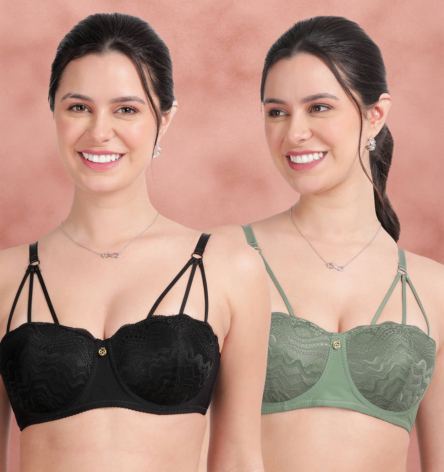     			Susie Pack of 2 Nylon Lightly Padded T-Shirt Bra For Women ( olive )