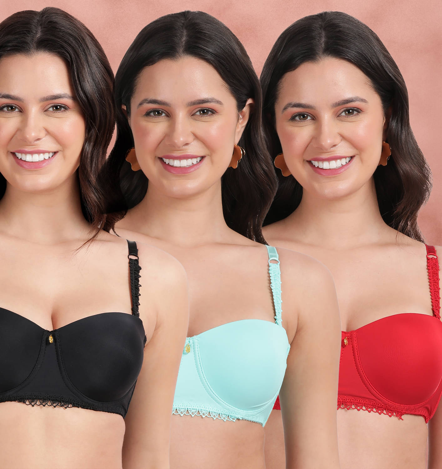 Susie Pack of 3 Nylon Lightly Padded T-Shirt Bra For Women ( Multicolor ) Susie Pack of 3 Nylon Lightly Padded T-Shirt Bra For Women ( Multicolor )