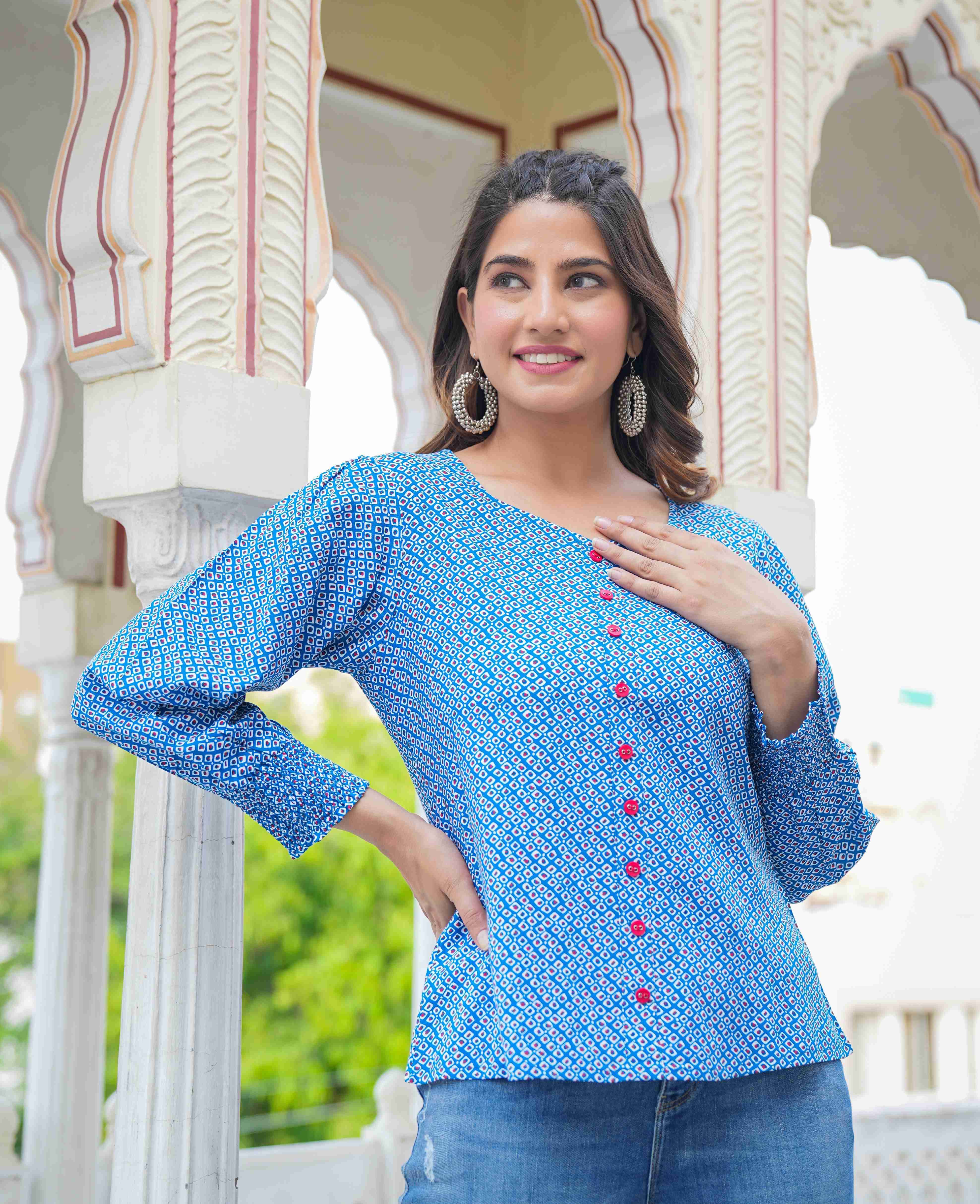     			Yash Gallery Women's Rayon Regular Top ( Blue )