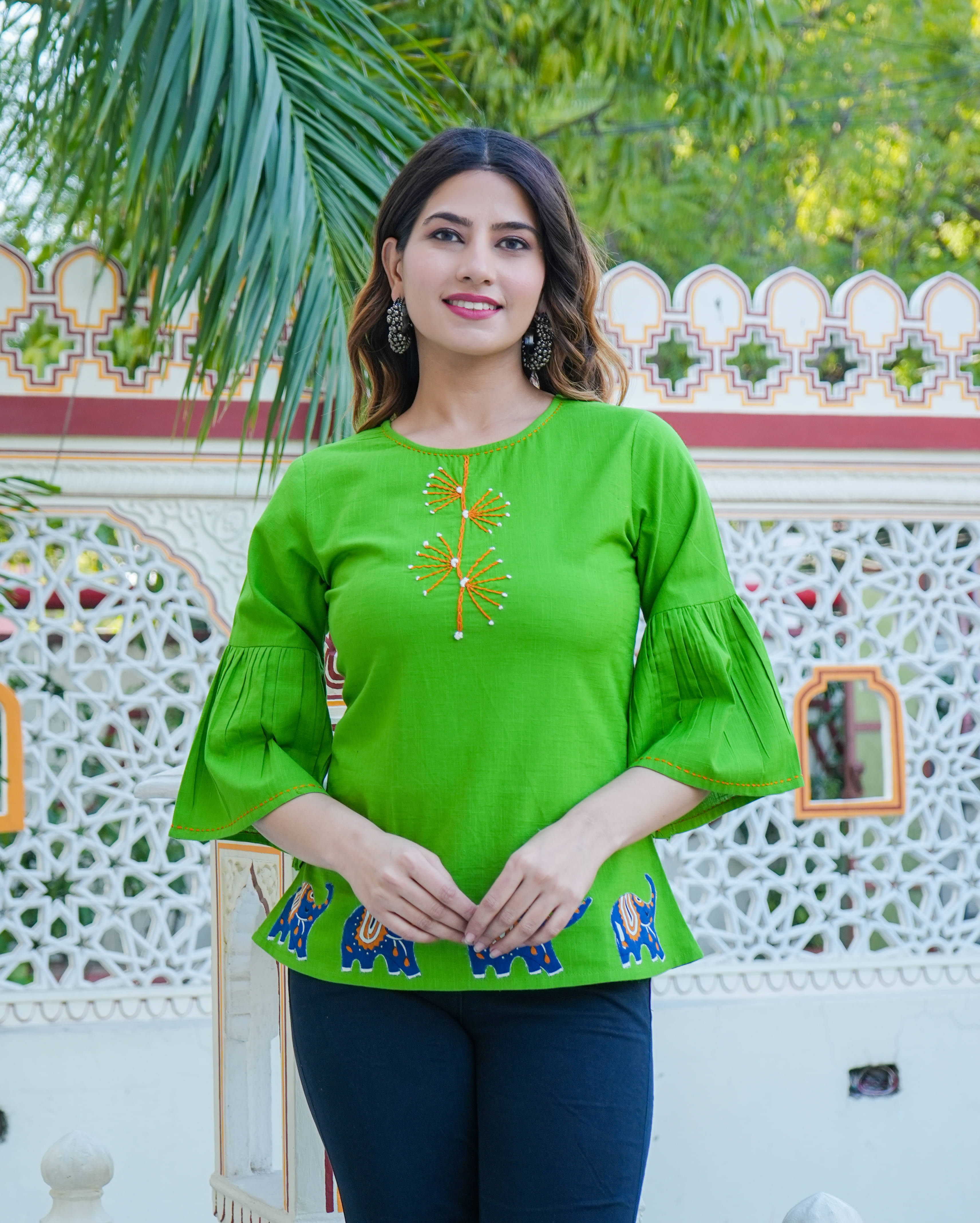 Yash Gallery Women's Cotton Regular Top ( Green )     			Yash Gallery Women's Cotton Regular Top ( Green )