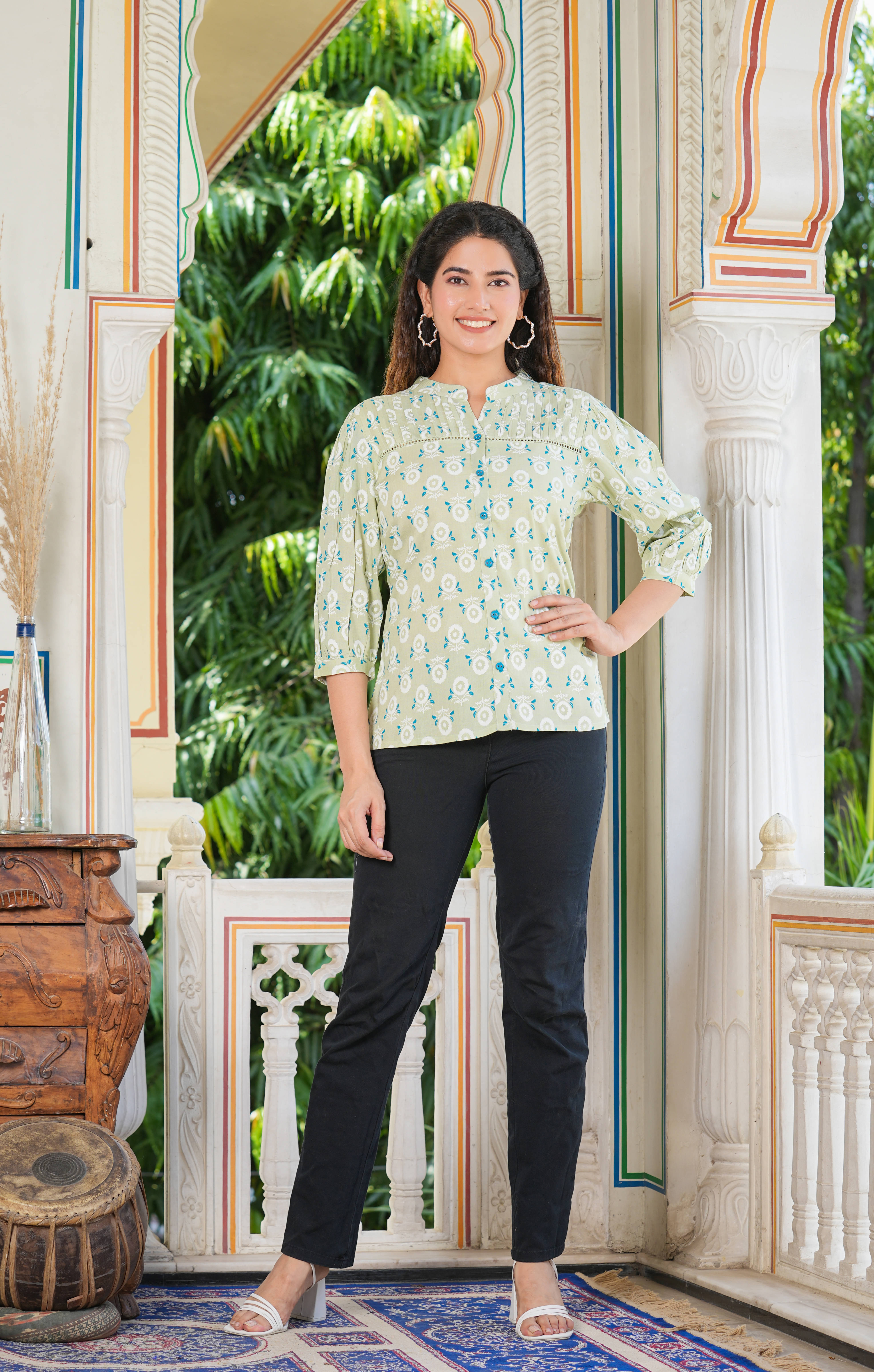     			Yash Gallery Women's Rayon Regular Top ( Green )
