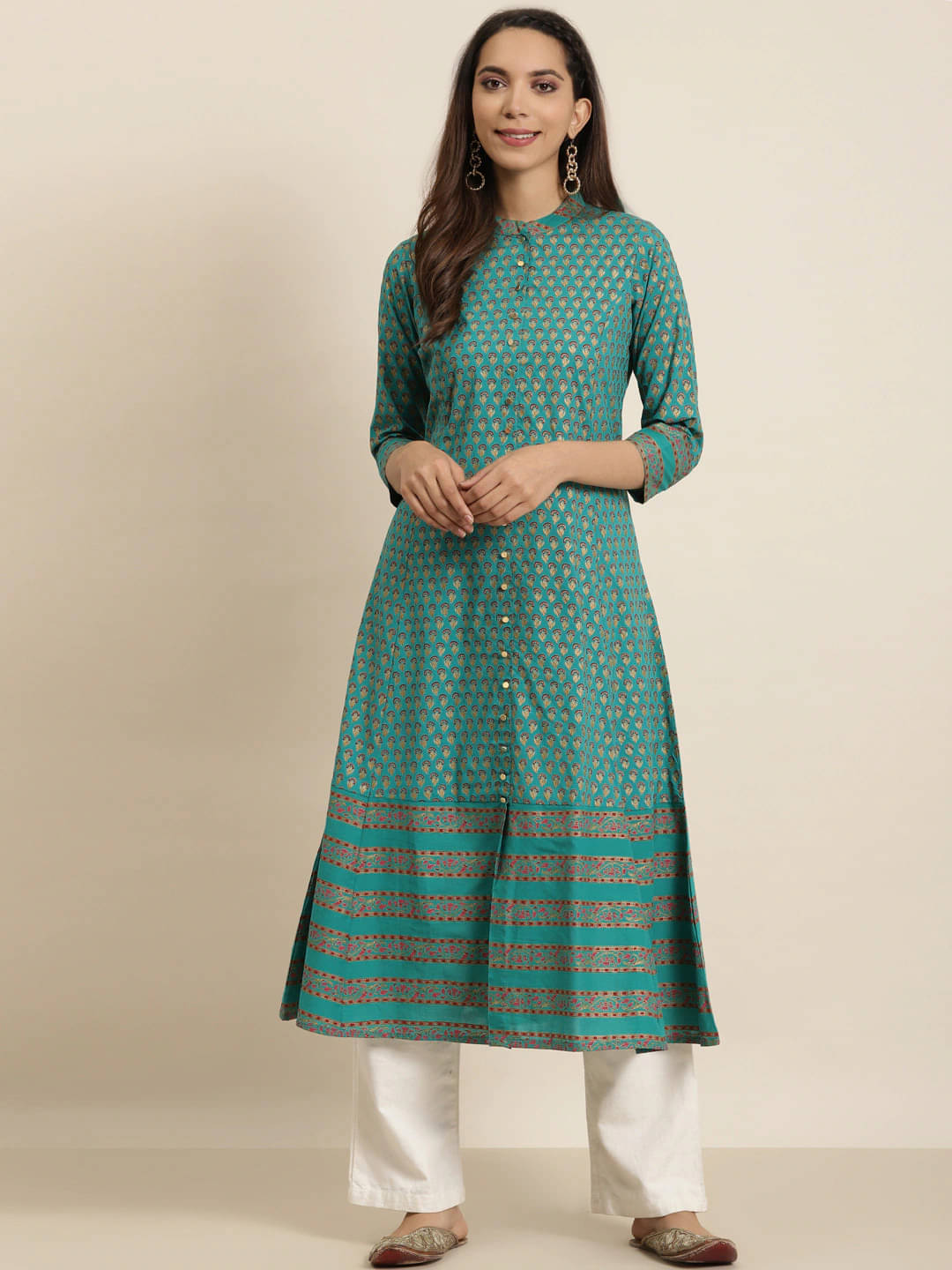 Yash Gallery Pack of 1 Cotton Blend Printed Anarkali Women's Kurti - ( Green ) Yash Gallery Pack of 1 Cotton Blend Printed Anarkali Women's Kurti - ( Green )