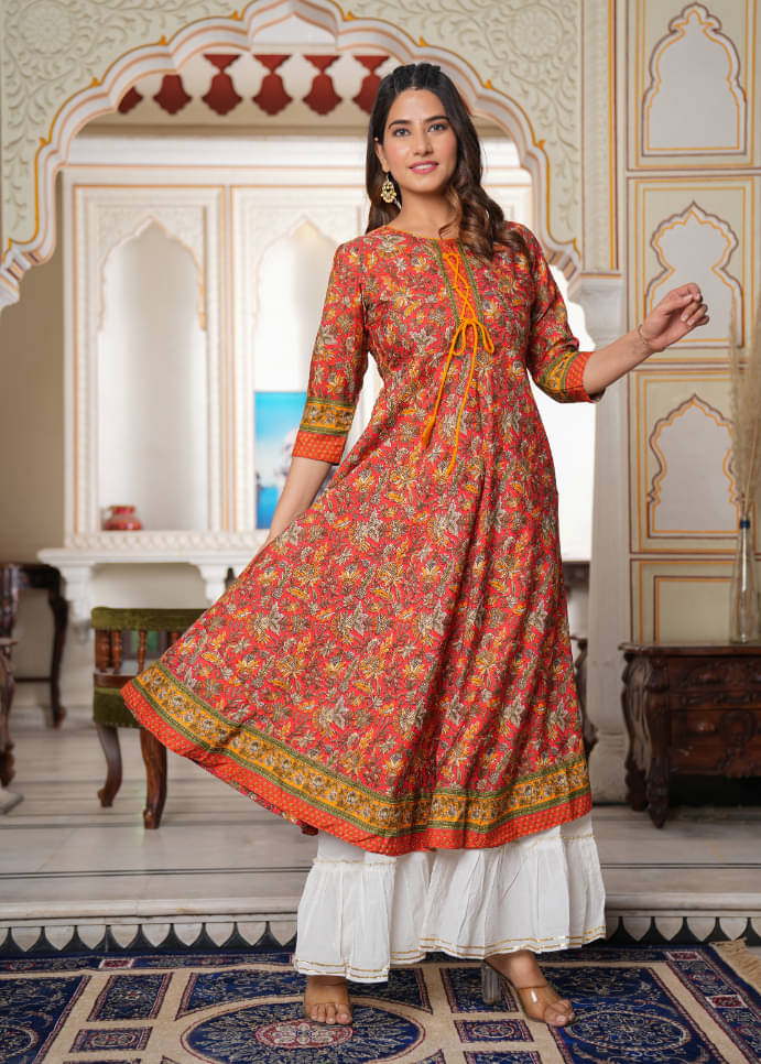 Yash Gallery Pack of 1 Polyester Printed Anarkali Women's Kurti - ( Red ) Yash Gallery Pack of 1 Polyester Printed Anarkali Women's Kurti - ( Red )