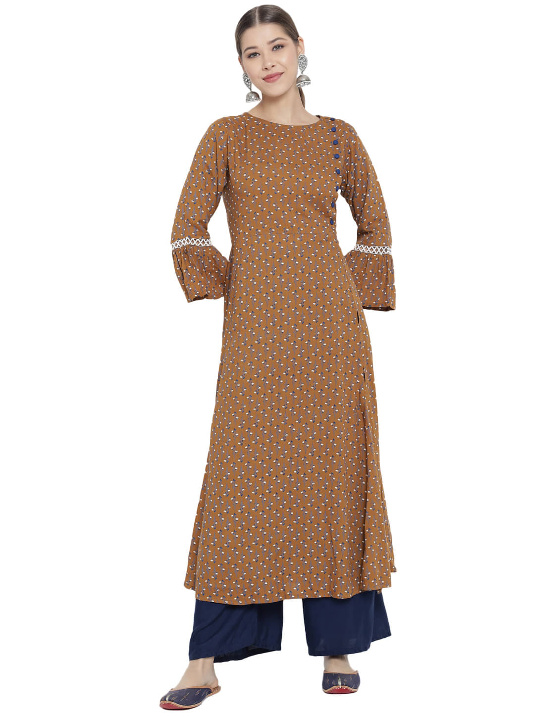 Yash Gallery Pack of 1 Rayon Printed A-line Women's Kurti - ( Brown ) Yash Gallery Pack of 1 Rayon Printed A-line Women's Kurti - ( Brown )
