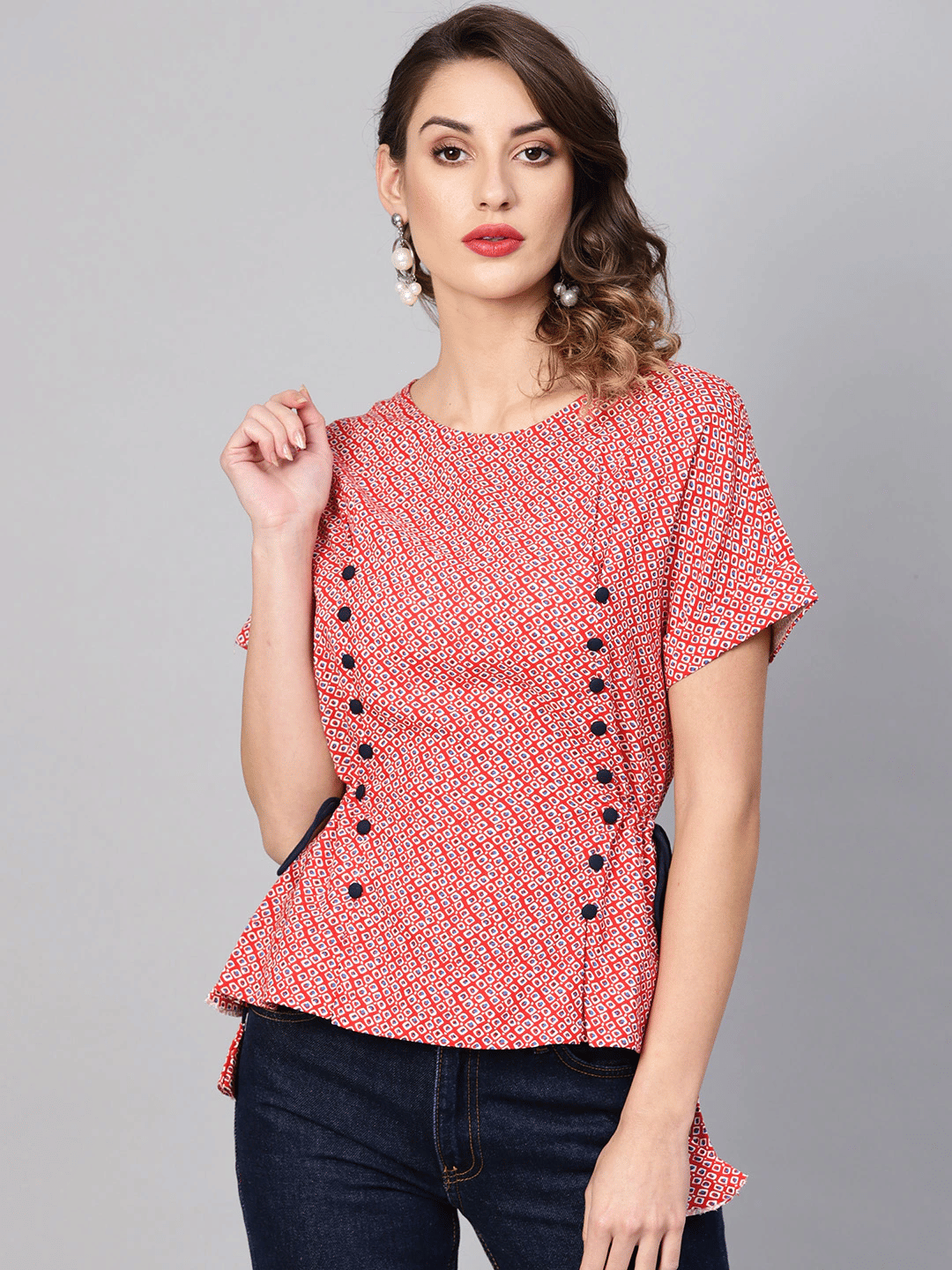 Yash Gallery Women's Rayon Regular Top ( Red ) Yash Gallery Women's Rayon Regular Top ( Red )