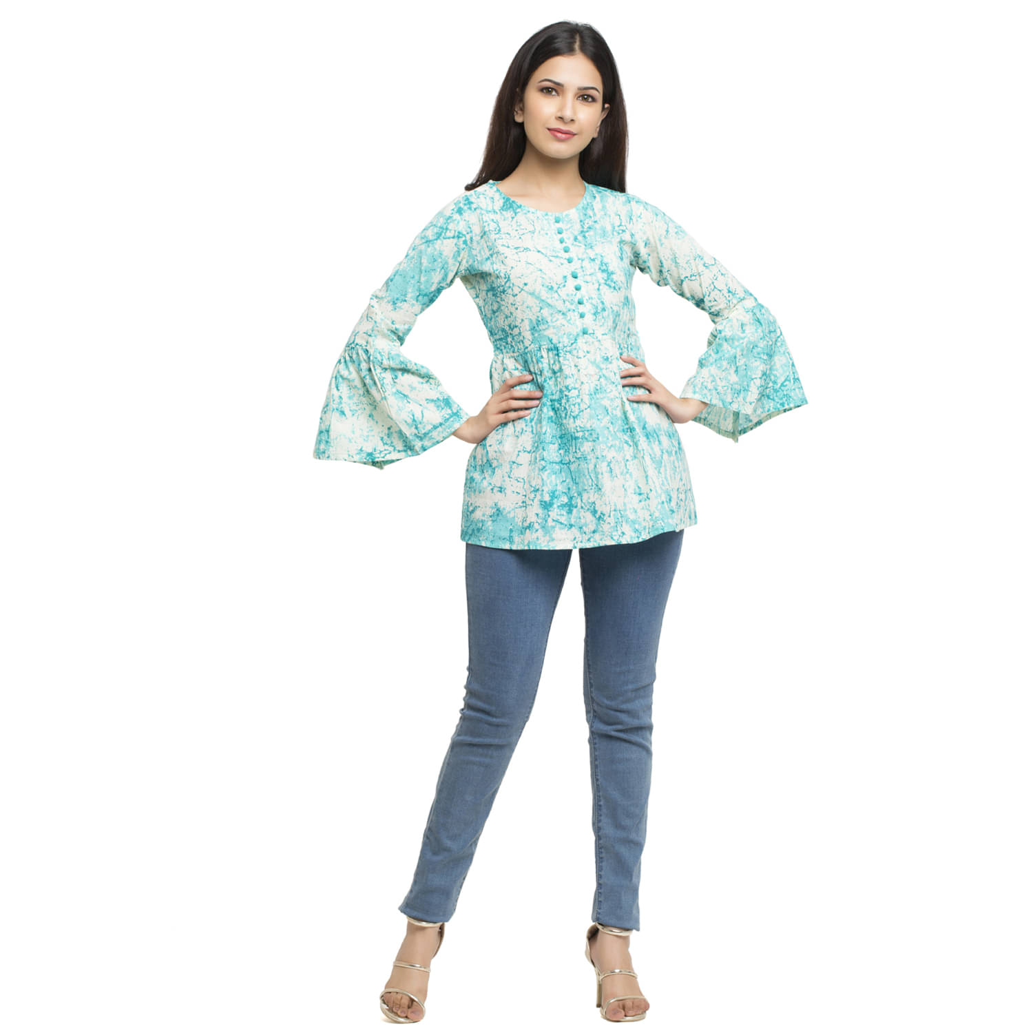     			Yash Gallery Women's Cotton Regular Top ( Turquoise )