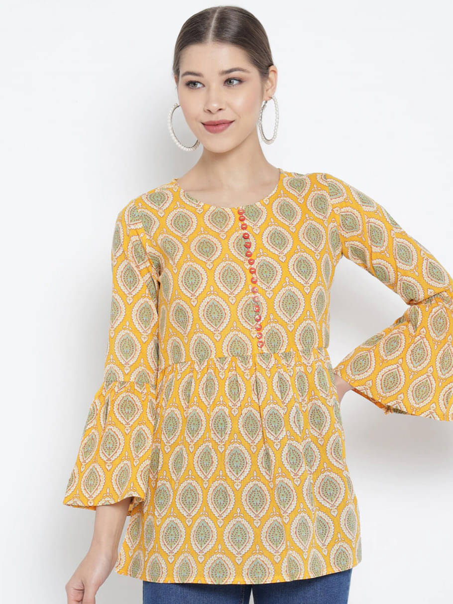     			Yash Gallery Women's Cotton Regular Top ( Yellow )