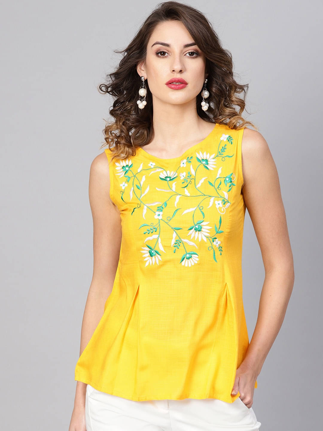Yash Gallery Women's Rayon Regular Top ( Yellow ) Yash Gallery Women's Rayon Regular Top ( Yellow )