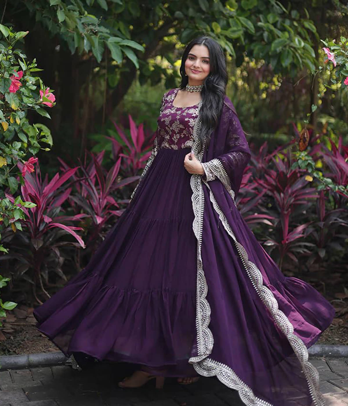     			kedar fab Purple Anarkali Georgette Women's Stitched Ethnic Gown ( Pack of 1 )