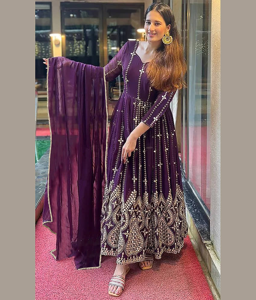 kedar fab Purple Anarkali Georgette Women's Stitched Ethnic Gown ( Pack of 1 ) - Unstitched Fabrics | Buy online on ZillyBuy