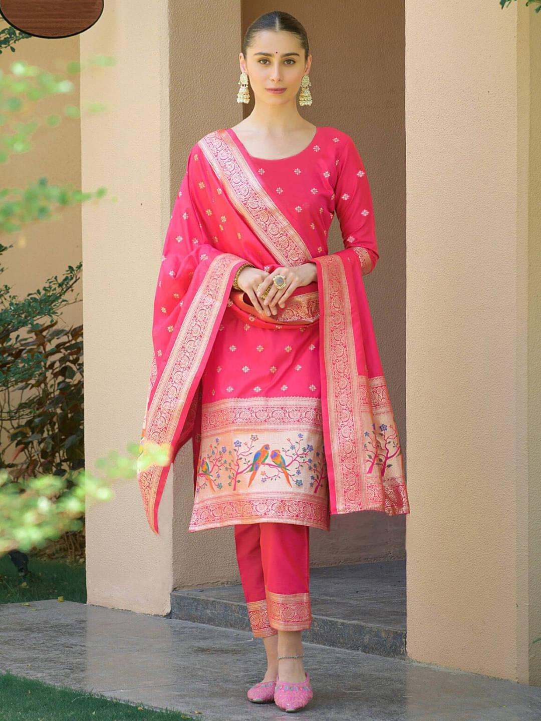 kedar fab Silk Blend Self Design Kurti With Pants Women's Stitched Salwar Suit - Pink ( Pack of 1 ) kedar fab Silk Blend Self Design Kurti With Pants Women's Stitched Salwar Suit - Pink ( Pack of 1 )