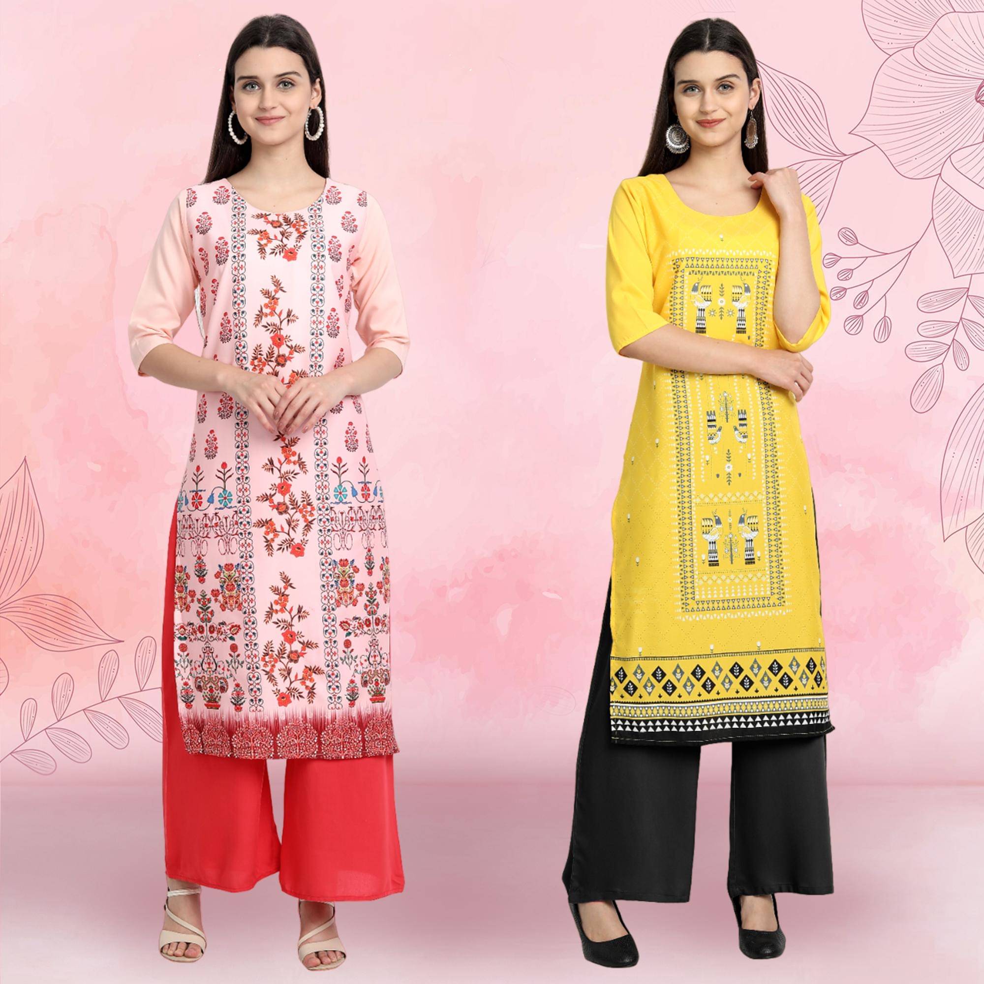 1 Stop Fashion Pack of 2 Crepe Printed Straight Women's Kurti - ( Multicolor1 )     			1 Stop Fashion Pack of 2 Crepe Printed Straight Women's Kurti - ( Multicolor1 )