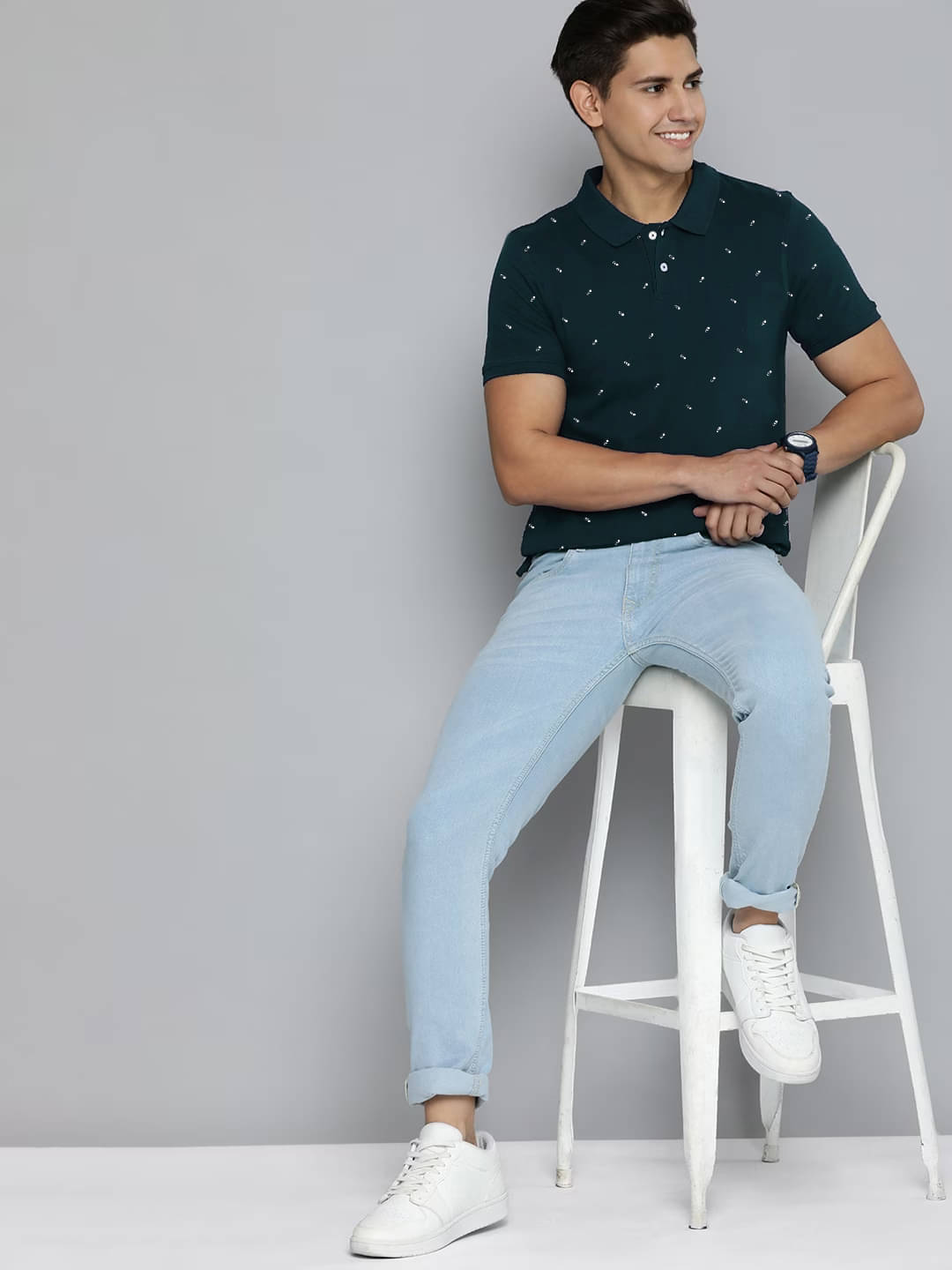 AIN6 Pack of 1 Cotton Blend Regular Fit Printed Half Sleeves Men's Polo T Shirt ( Dark Green )     			AIN6 Pack of 1 Cotton Blend Regular Fit Printed Half Sleeves Men's Polo T Shirt ( Dark Green )