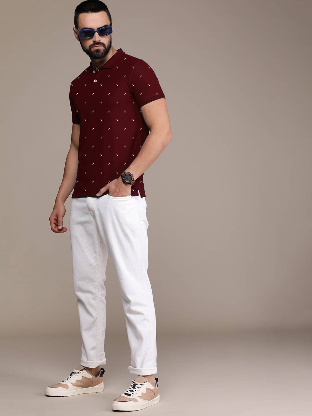     			AIN6 Pack of 1 Cotton Blend Regular Fit Printed Half Sleeves Men's Polo T Shirt ( Maroon )