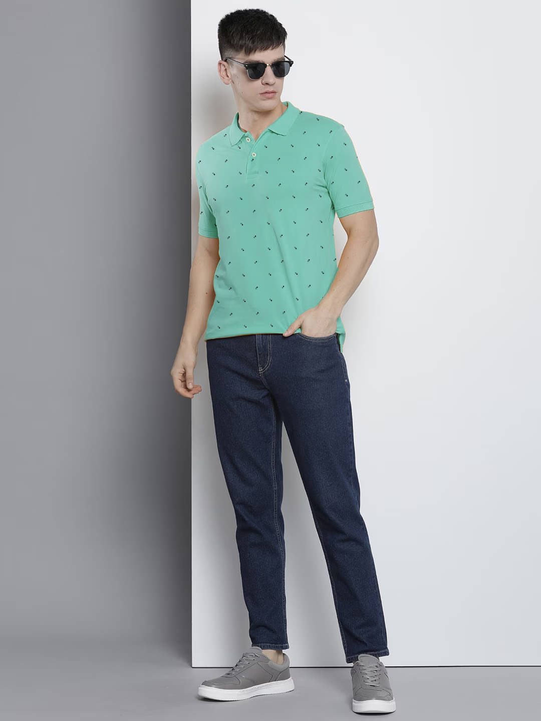 AIN6 Pack of 1 Cotton Blend Regular Fit Printed Half Sleeves Men's Polo T Shirt ( Aqua )     			AIN6 Pack of 1 Cotton Blend Regular Fit Printed Half Sleeves Men's Polo T Shirt ( Aqua )