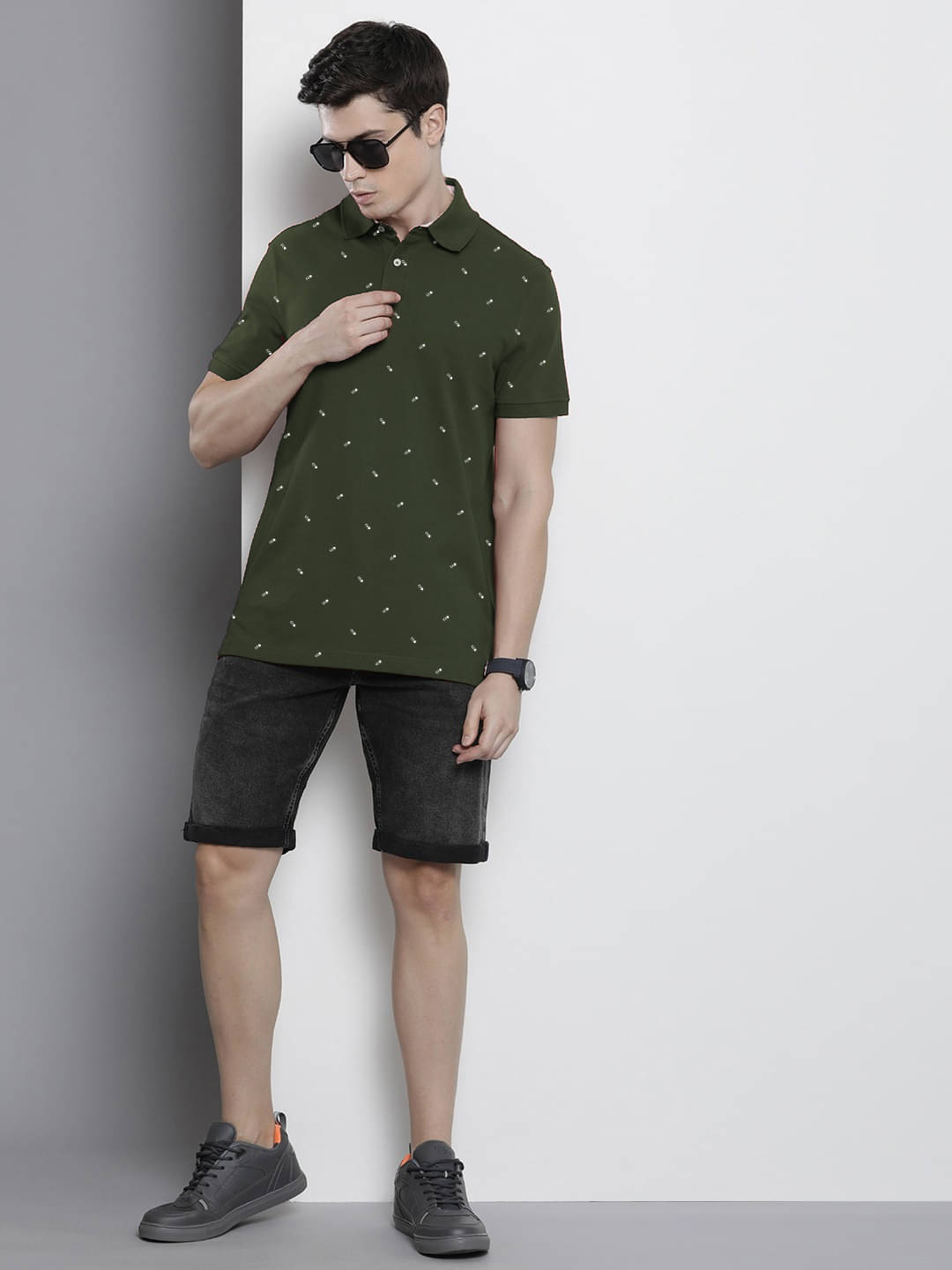     			AIN6 Pack of 1 Cotton Blend Regular Fit Printed Half Sleeves Men's Polo T Shirt ( Olive )