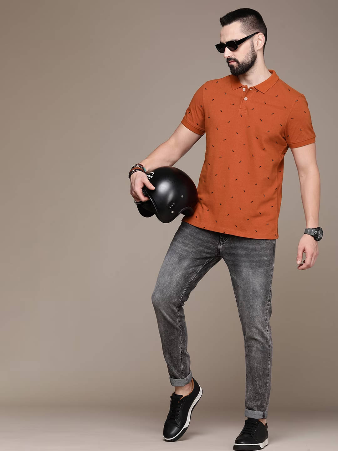     			AIN6 Pack of 1 Cotton Blend Regular Fit Printed Half Sleeves Men's Polo T Shirt ( Rust )