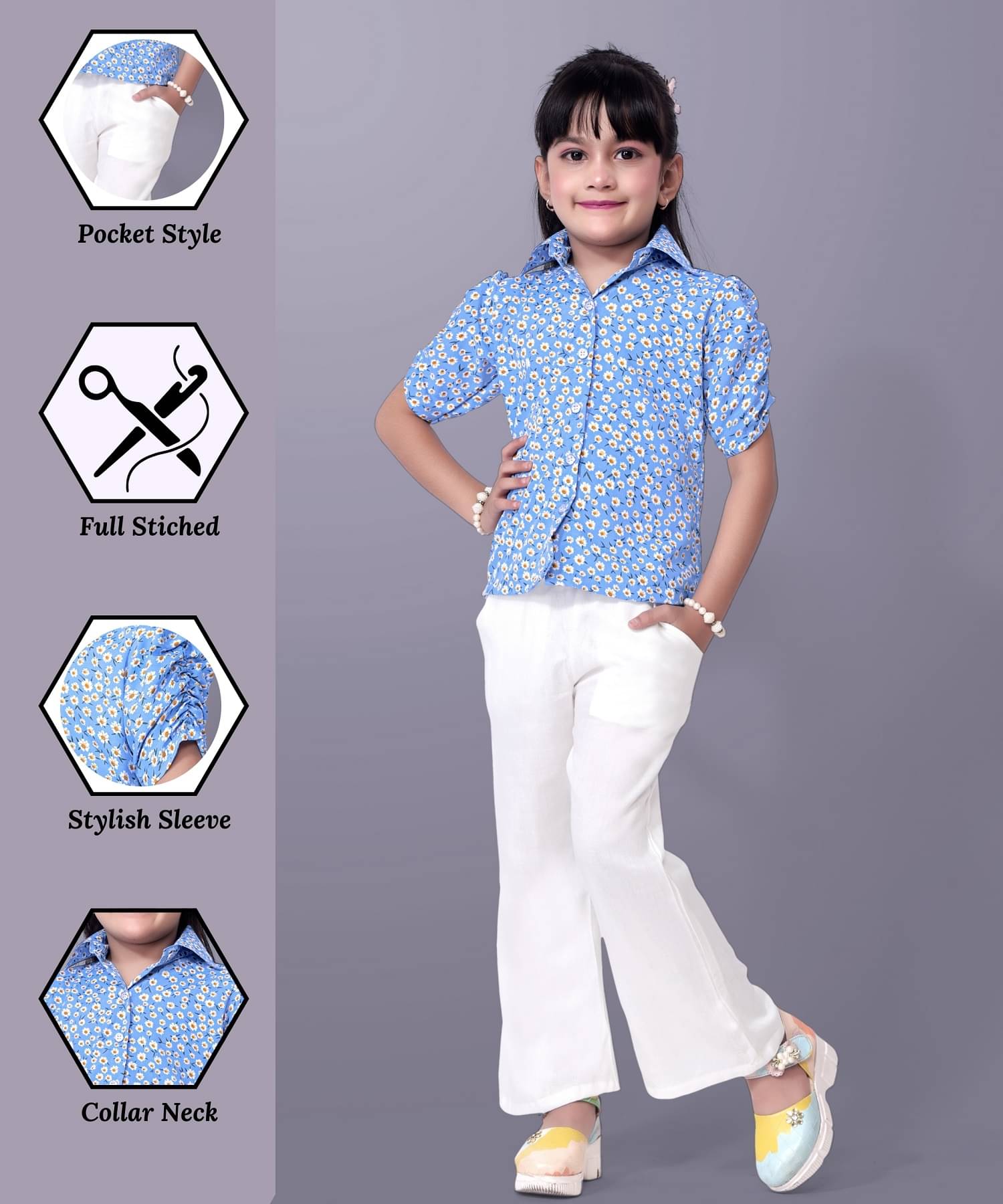     			Aarya Designer Pack of 1 Girls Crepe Shirt With Pants ( Light Blue )