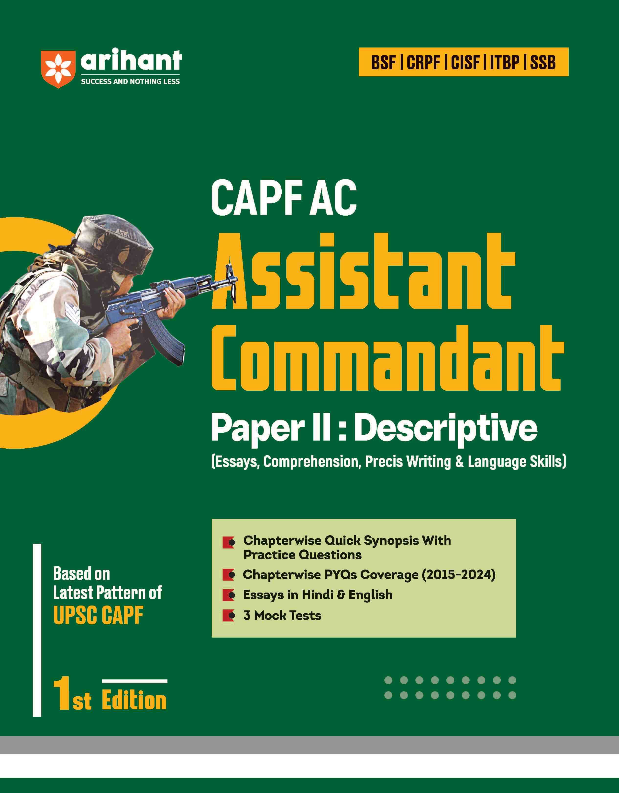 Arihant UPSC CAPF Assistant Commandant 2025 Descriptive (Paper-II) | 1st Edition | English Medium Arihant UPSC CAPF Assistant Commandant 2025 Descriptive (Paper-II) | 1st Edition | English Medium