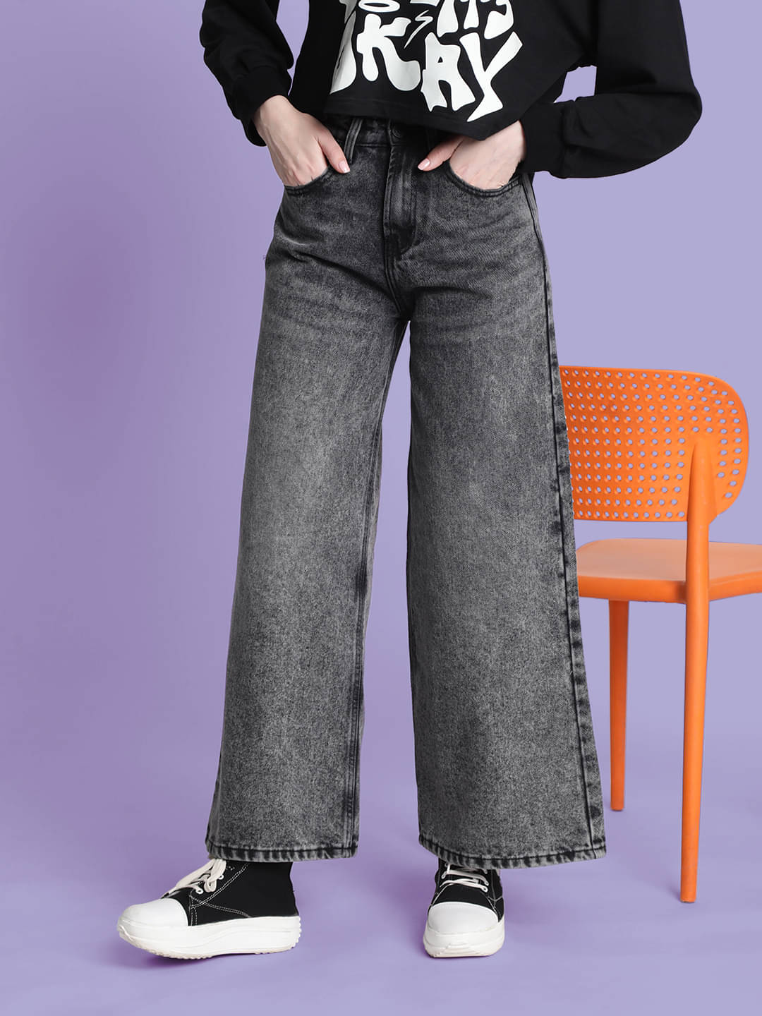     			Bene Kleed - Charcoal Cotton Wide Leg Women's Jeans ( Pack of 1 )