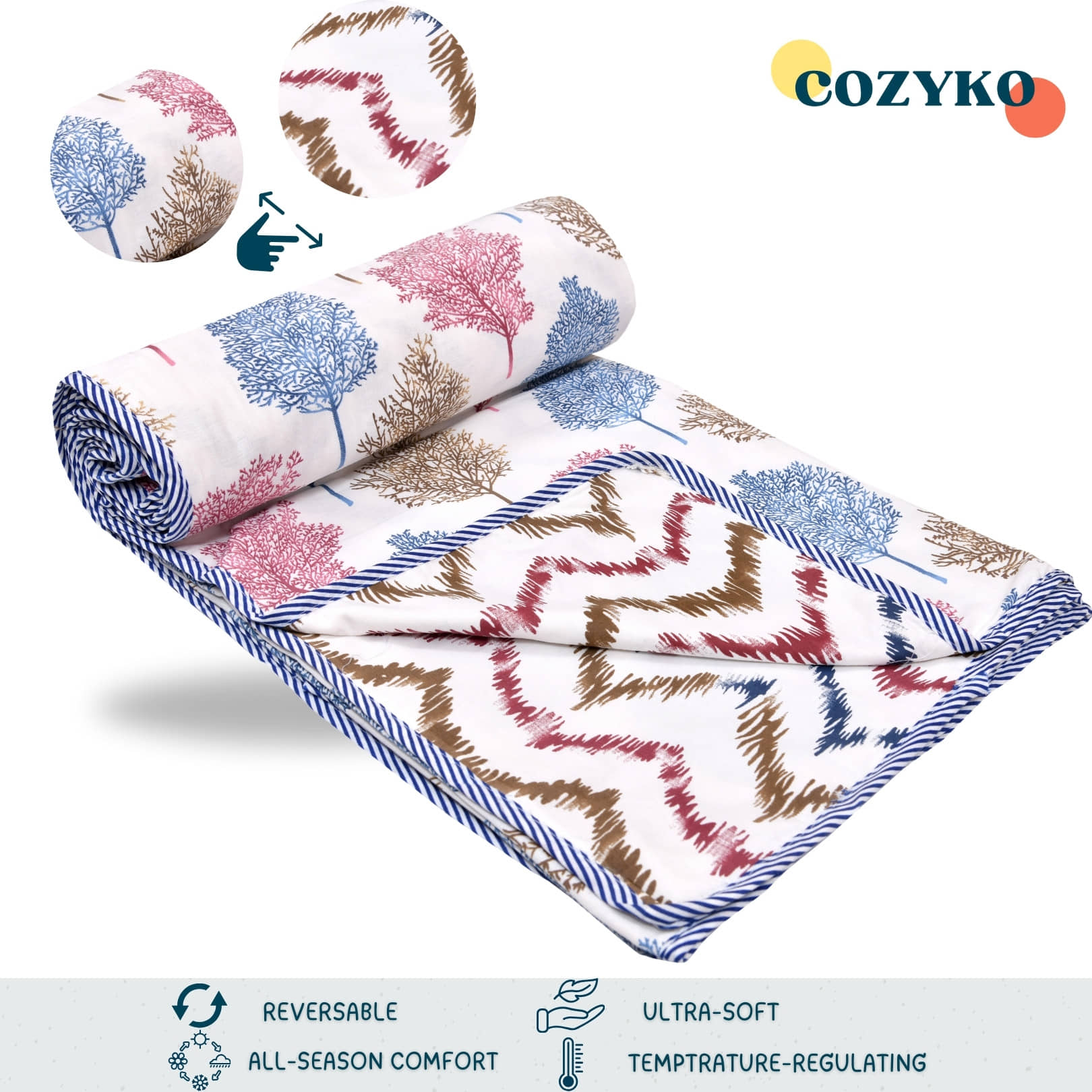 COZYKO Cotton Printed Single Bed Dohar - Blue ( )