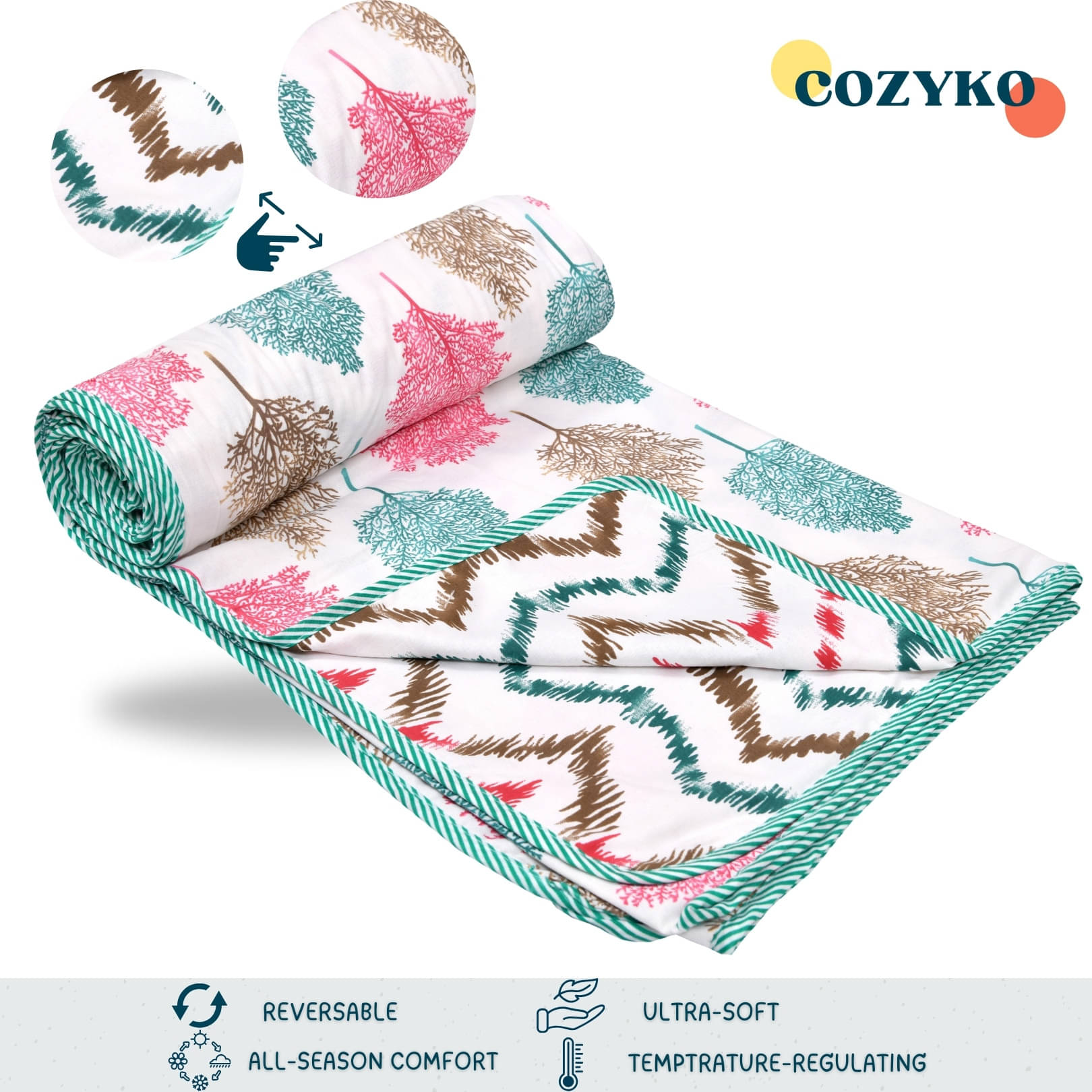 COZYKO Cotton Printed Single Bed Dohar - Green ( )     			COZYKO Cotton Printed Single Bed Dohar - Green ( )