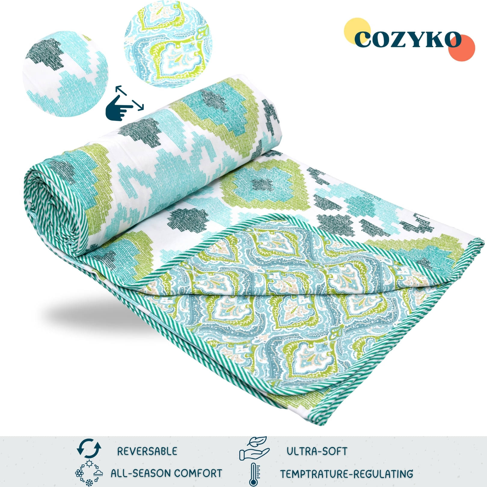     			COZYKO Cotton Printed Single Bed Dohar - Green ( )