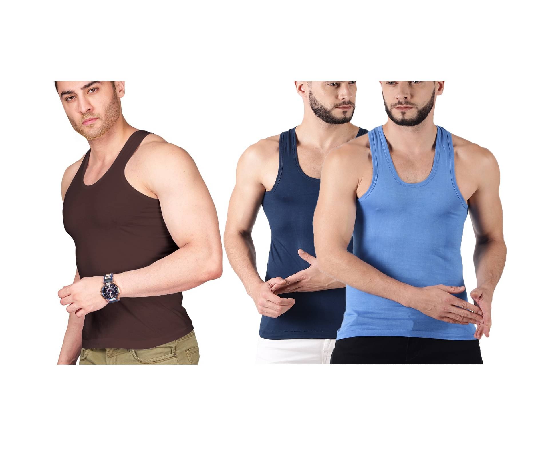 D1 DIFFERENT ONE Pack of 3 Cotton Basic Vest For Men ( Multicolor ) D1 DIFFERENT ONE Pack of 3 Cotton Basic Vest For Men ( Multicolor )