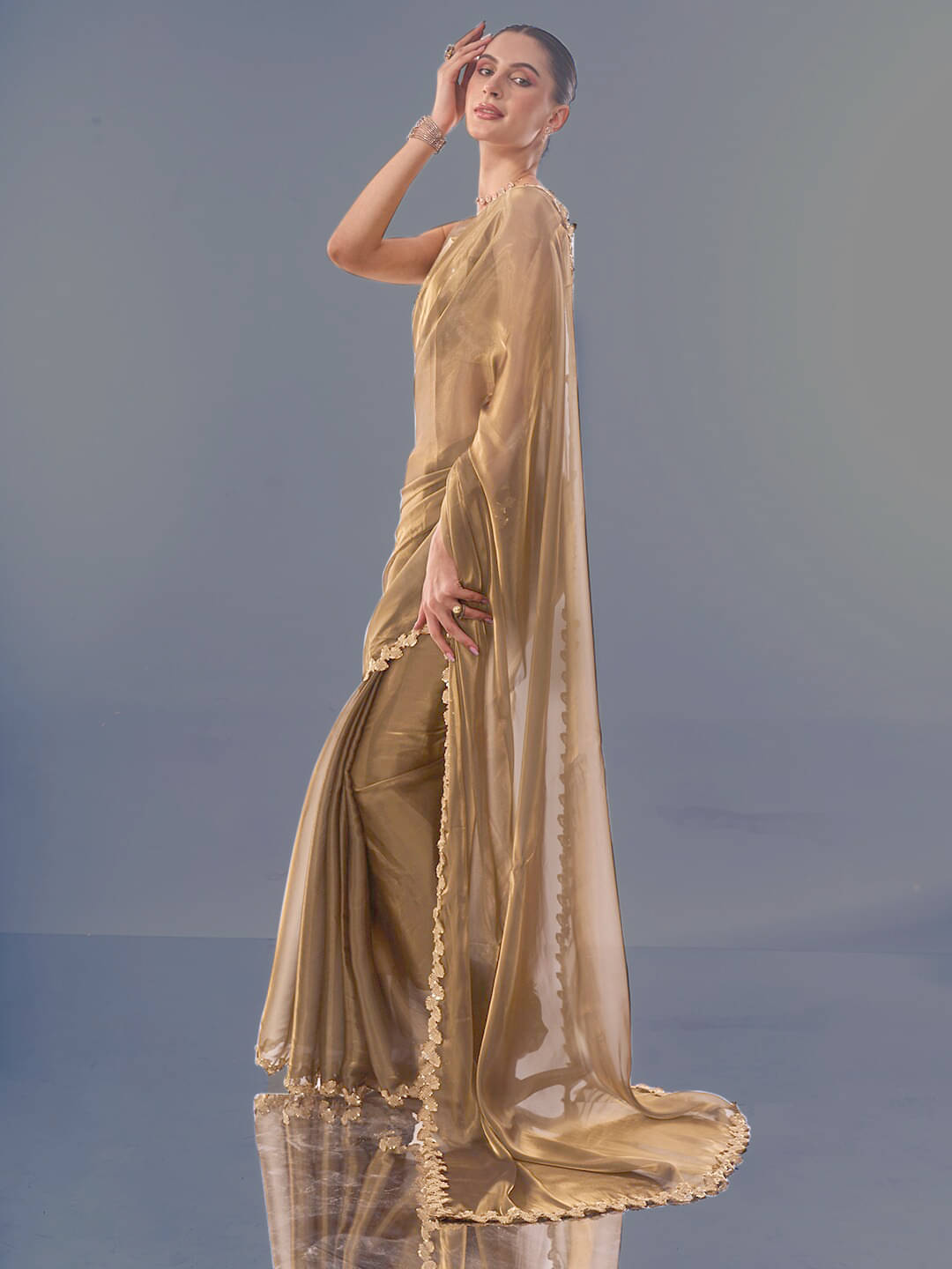 DIKONA DESIGNER Shimmer Embroidered Saree With Unstitched Blouse Piece ( Bronze ) DIKONA DESIGNER Shimmer Embroidered Saree With Unstitched Blouse Piece ( Bronze )