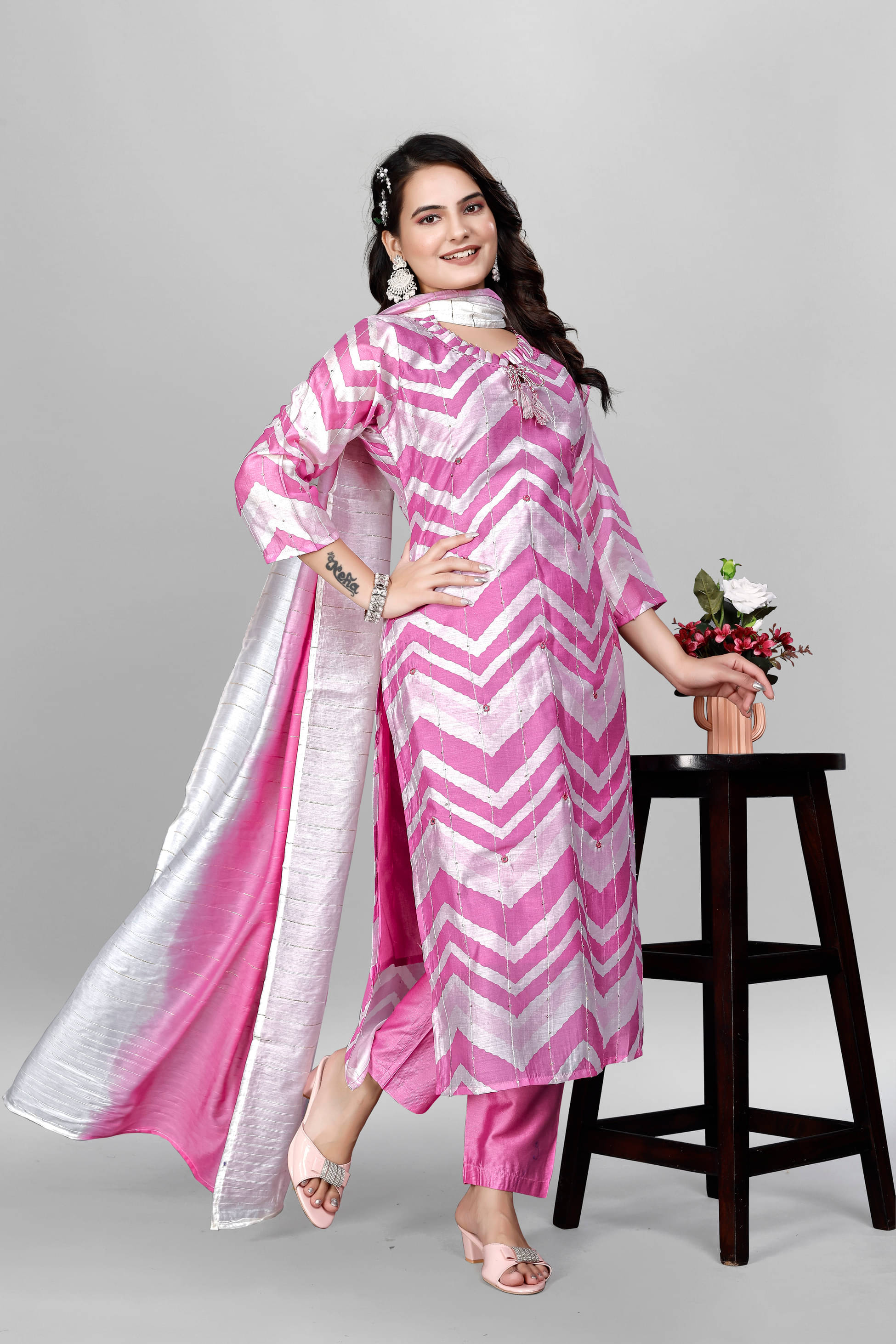 Devakii Viscose Embellished Kurti With Pants Women's Stitched Salwar Suit - Pink ( Pack of 1 ) Devakii Viscose Embellished Kurti With Pants Women's Stitched Salwar Suit - Pink ( Pack of 1 )
