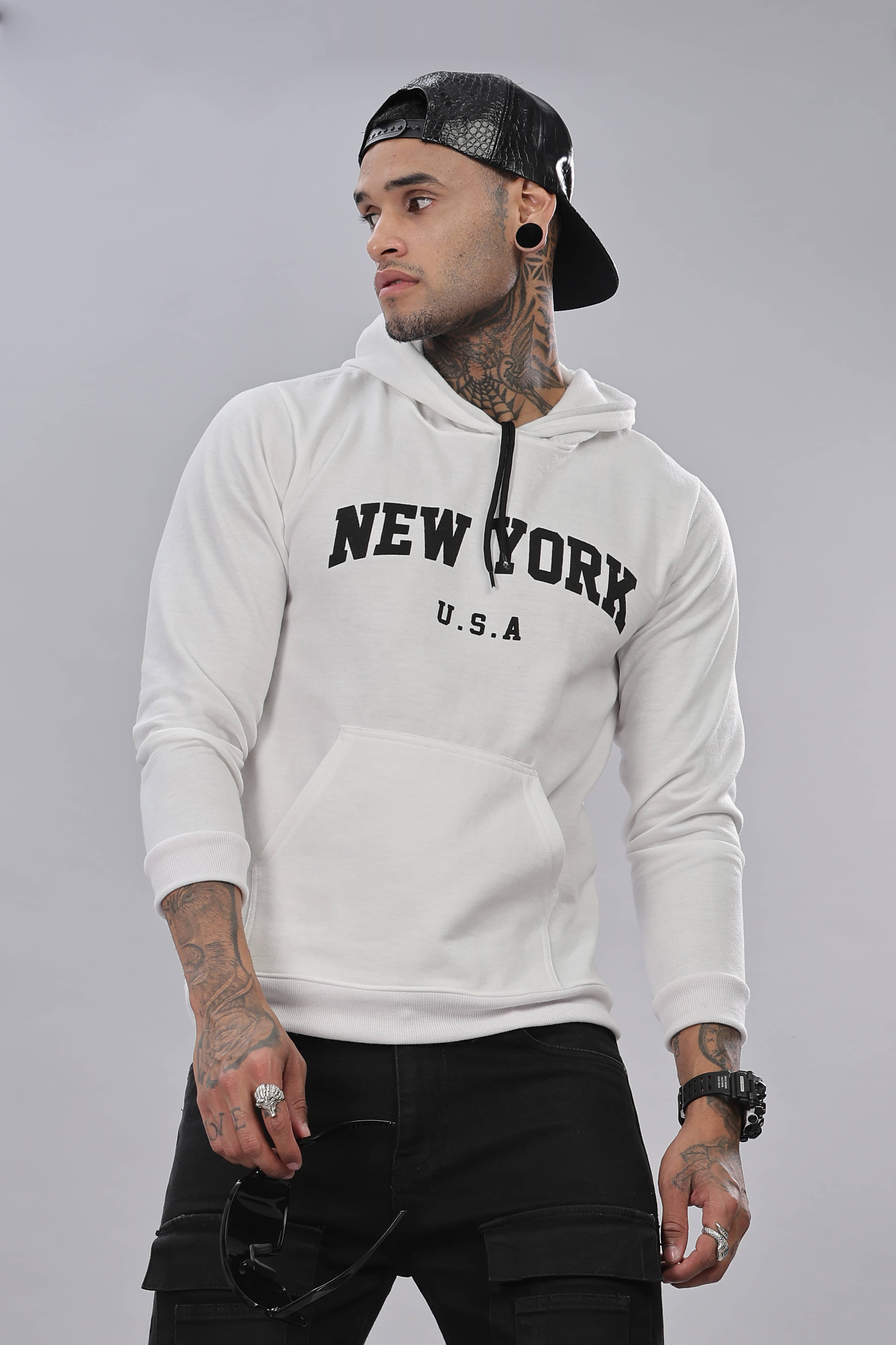 FABRIPPLE Fleece Hooded Men's Sweatshirt - White ( Pack of 1 )