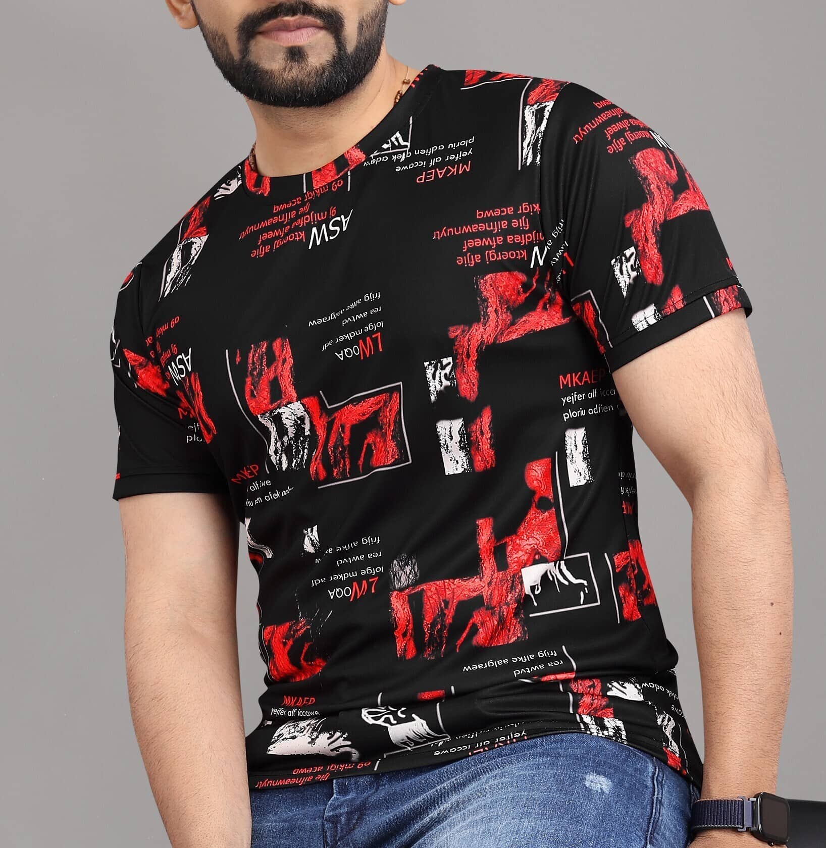 FABRIPPLE Polyester Regular Fit Printed Half Sleeves Men's Round T-Shirt - Multicolor ( Pack of 1 )