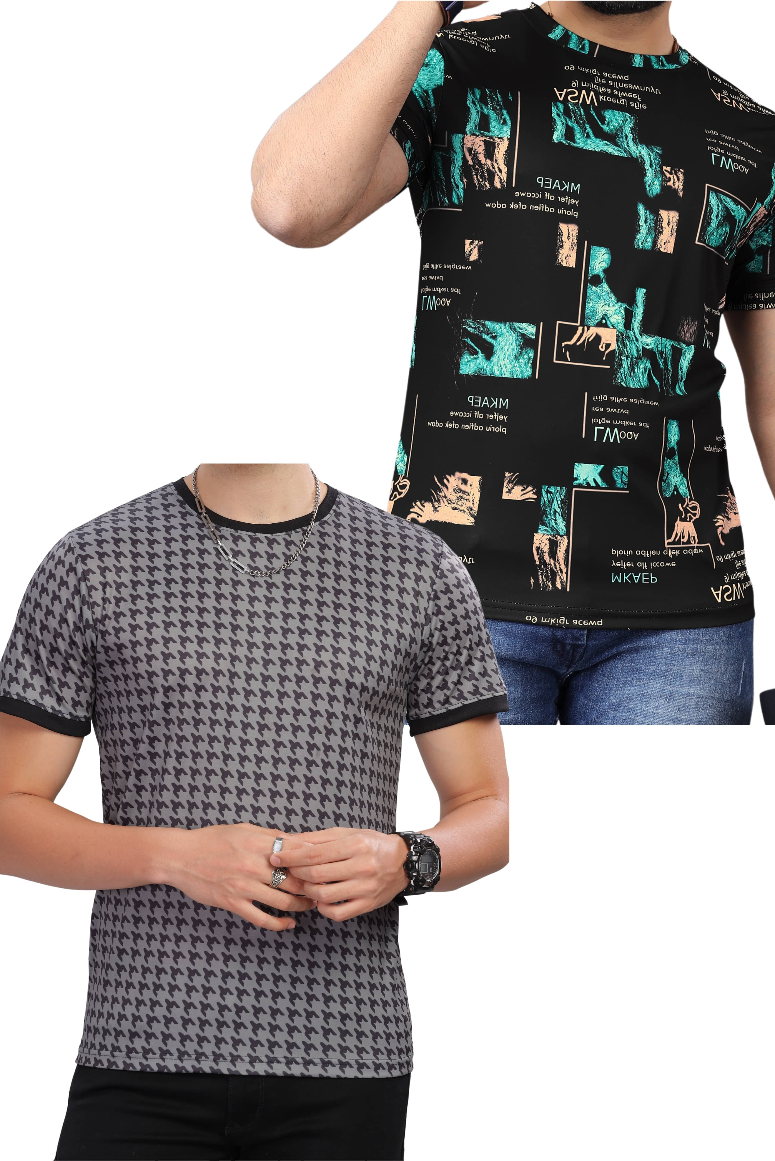 FABRIPPLE Polyester Regular Fit Printed Half Sleeves Men's Round T-Shirt - Multicolor ( Pack of 1 )