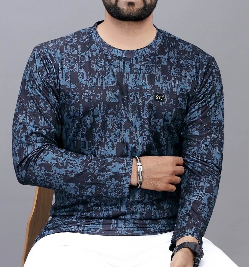     			FABRIPPLE Polyester Regular Fit Printed Full Sleeves Men's Round T-Shirt - Blue ( Pack of 1 )